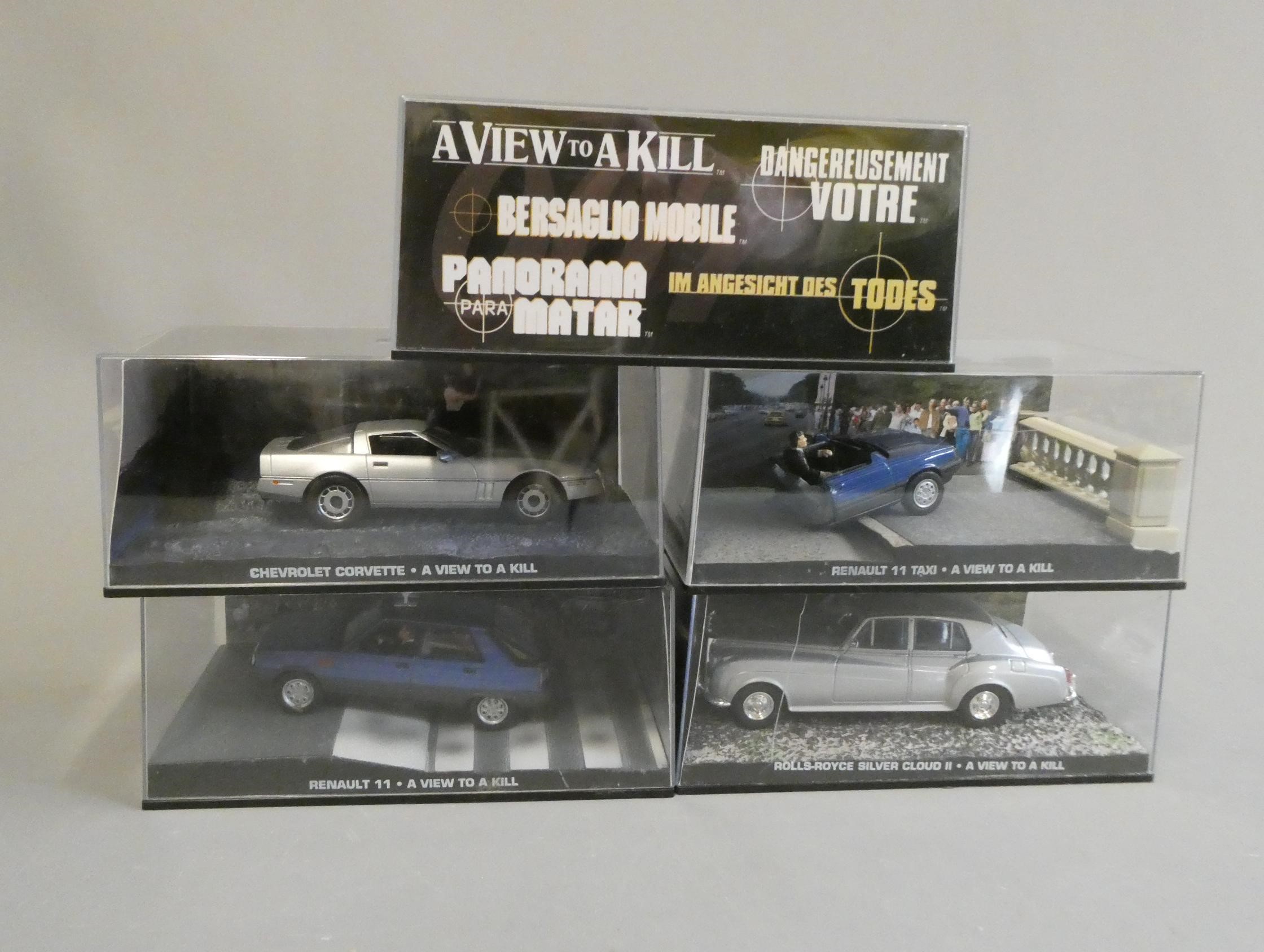 Five Fabbri James Bond vehicles comprising Touch, Rolls Royce Silver Cloud, Renault 11 and Chevrolet Image