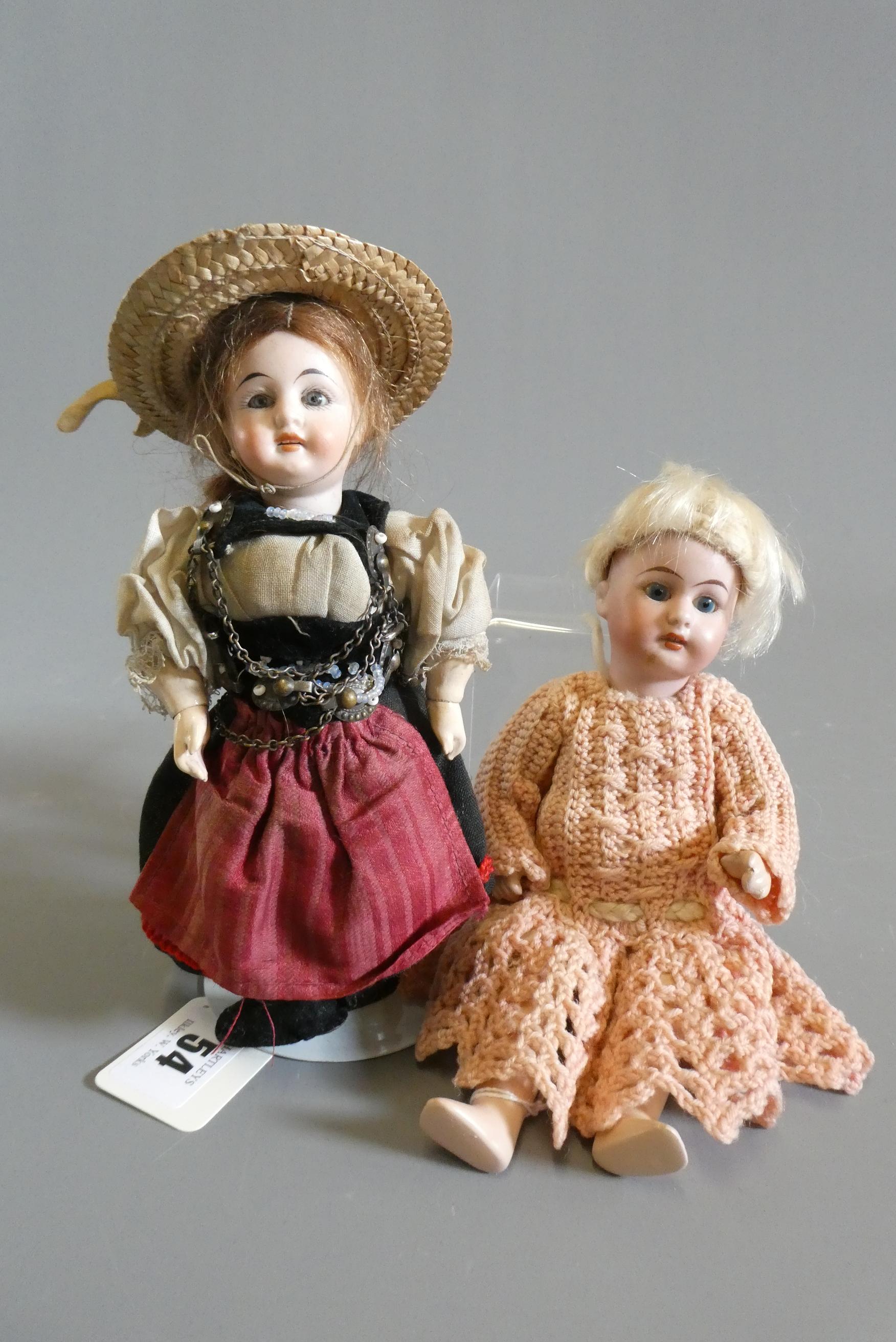 Two small SFBJ bisque socket head dolls Image