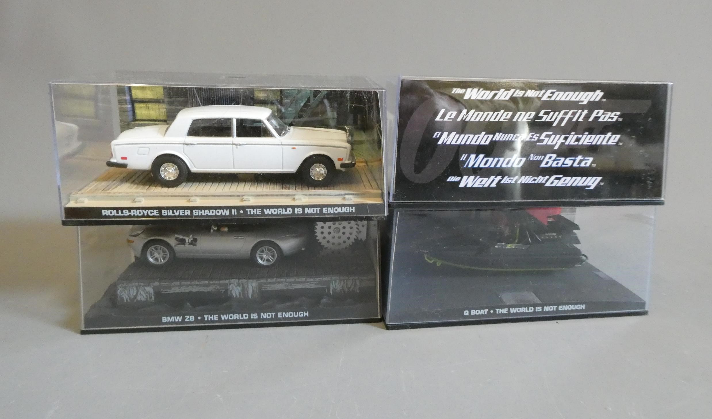 Four Fabbri James Bond The World Is Not Enough vehicles comprising Q Boat, Rolls Royce Silver Image