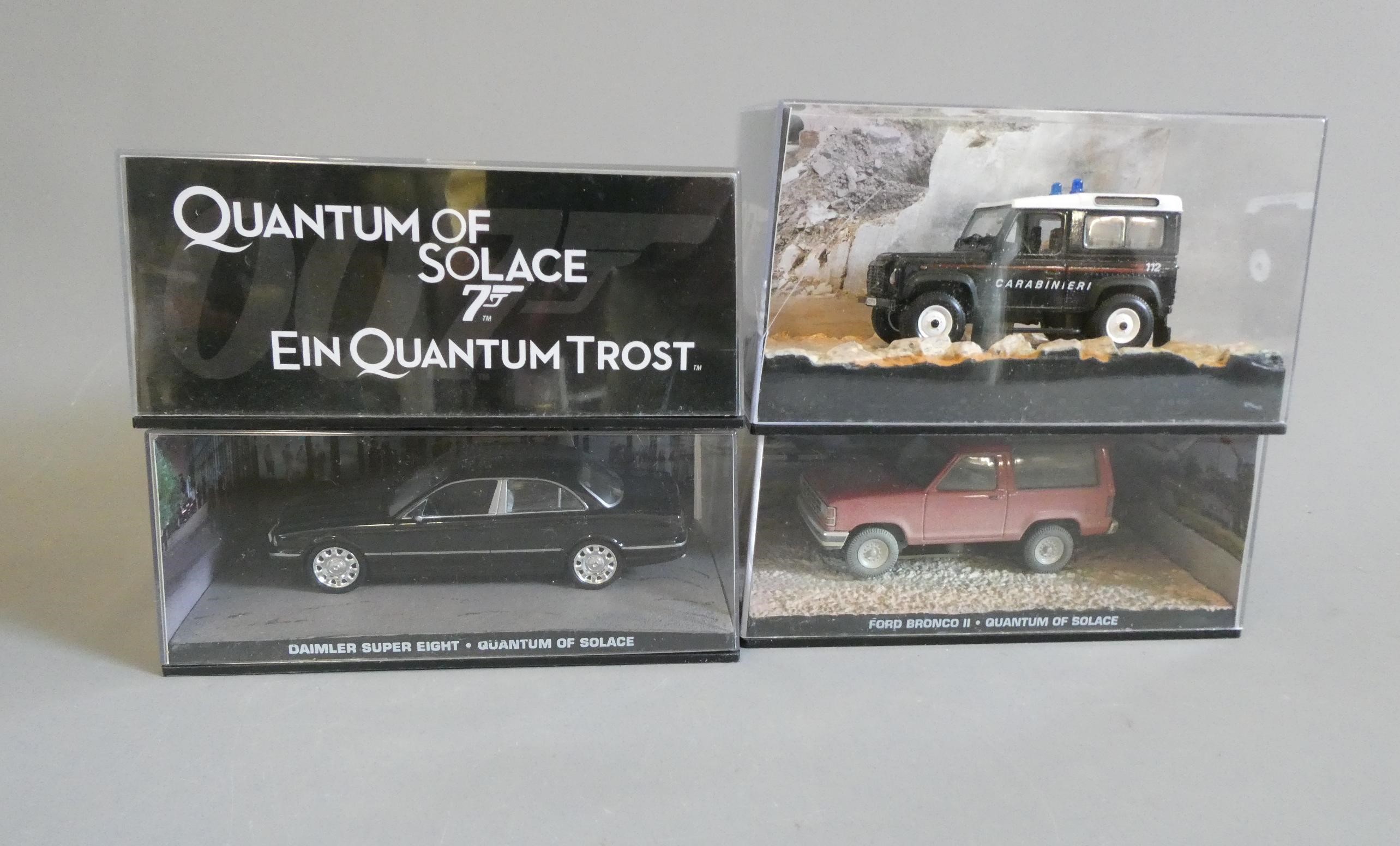 Four Fabbri James Bond Quantum of Solace vehicles comprising Daimler Super 8, Ford Bronco and Land Image
