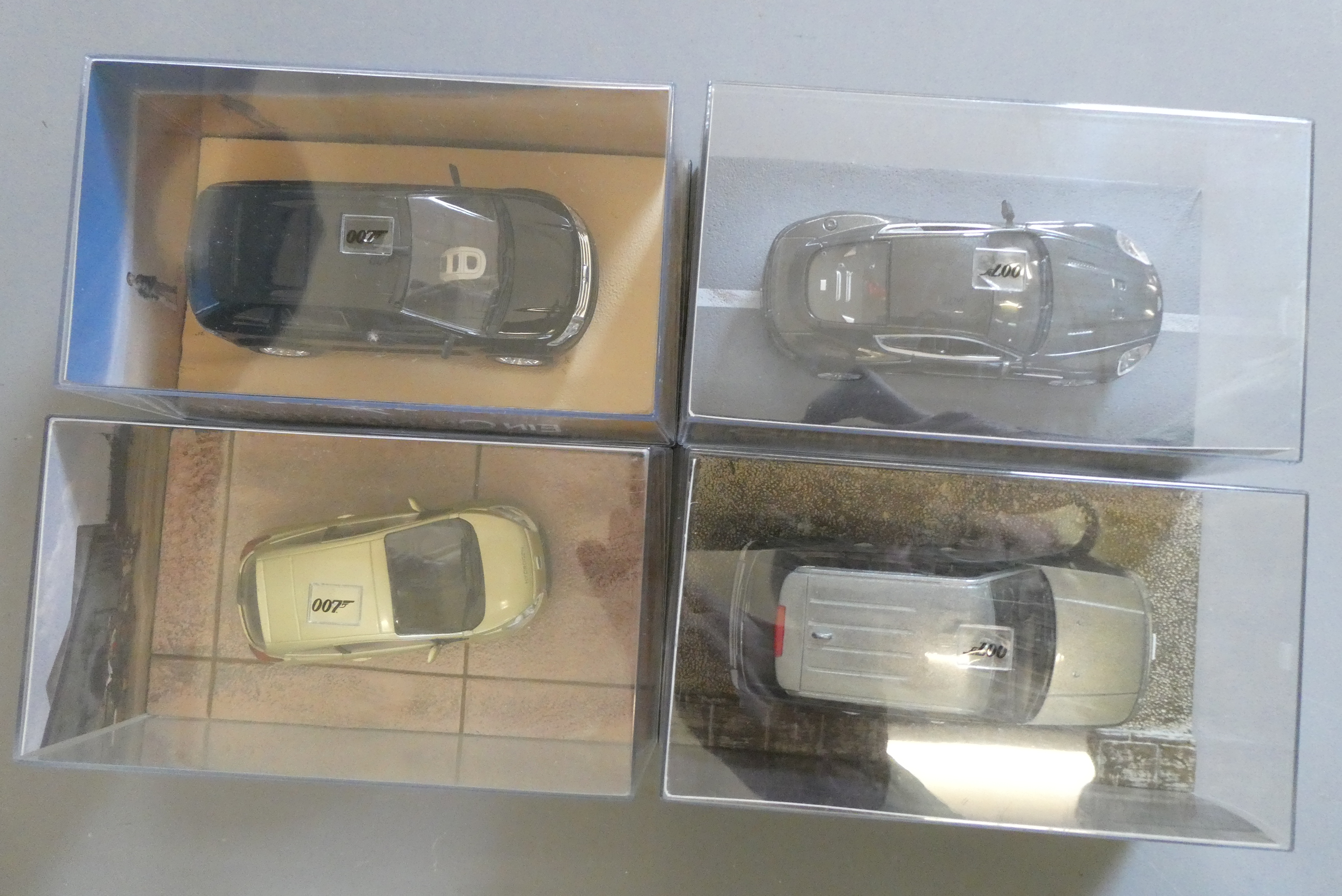 Four Fabbri James Bond Quantum of Solace vehicles comprising Ford Edge, Ford KA, Aston Martin DBS Image