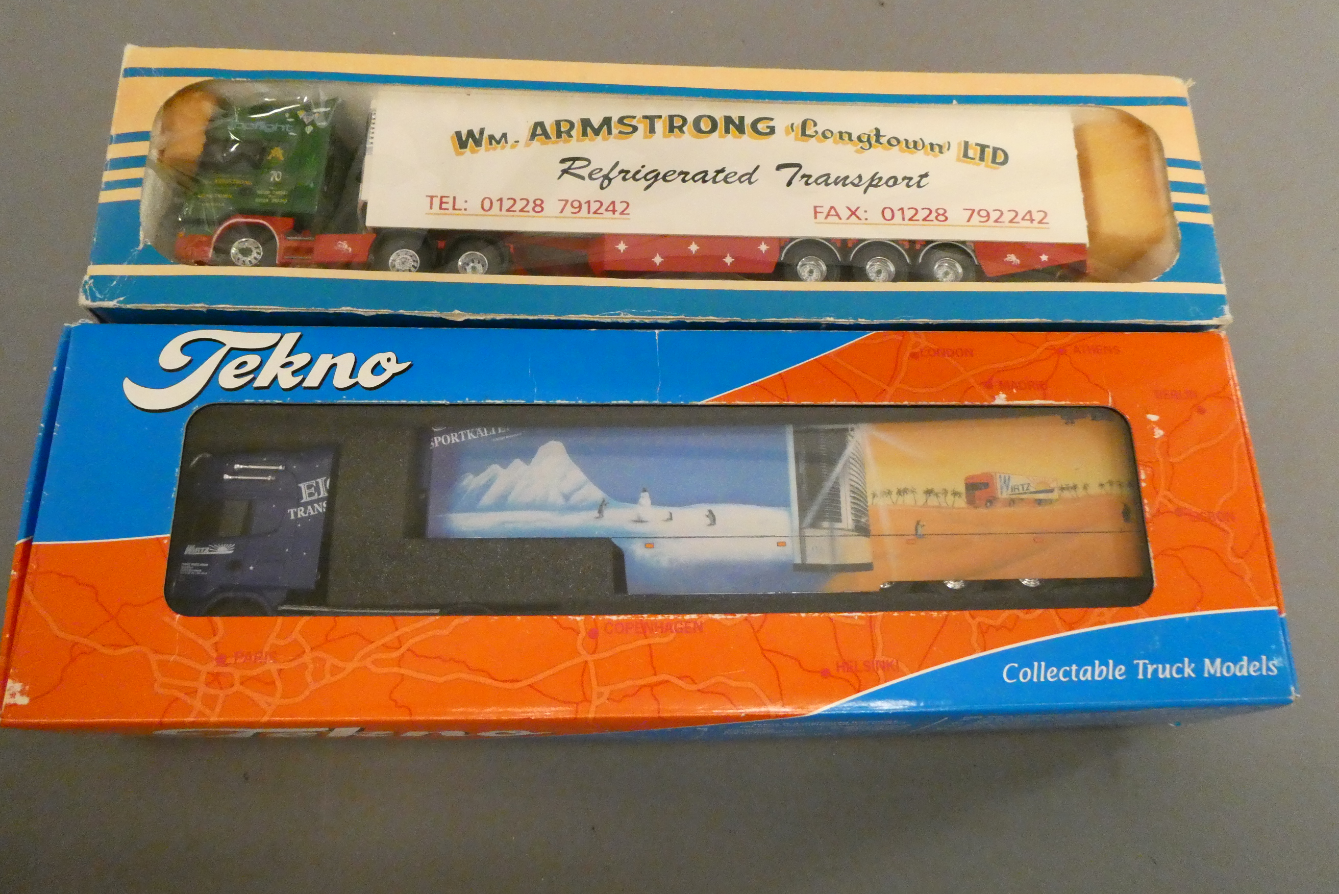 Tekno 1:50 Scania Truck WIRTZ livery and British Collection Wm Armstrong, both items boxed, Image