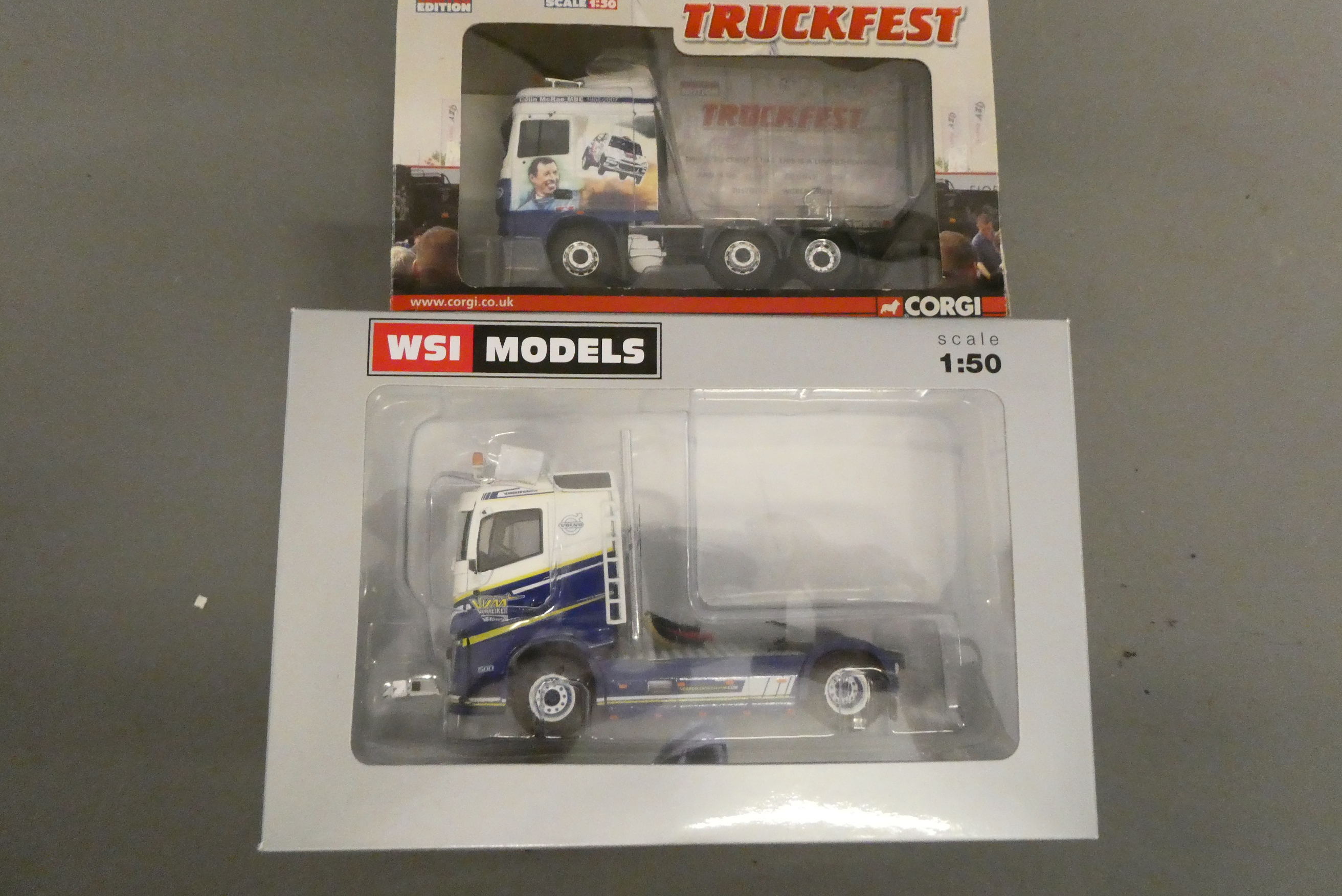 WIS model Volvo truck tractor cab unit, and Corgi DAF Truckfest Colin McRae model, boxed, excellent Image
