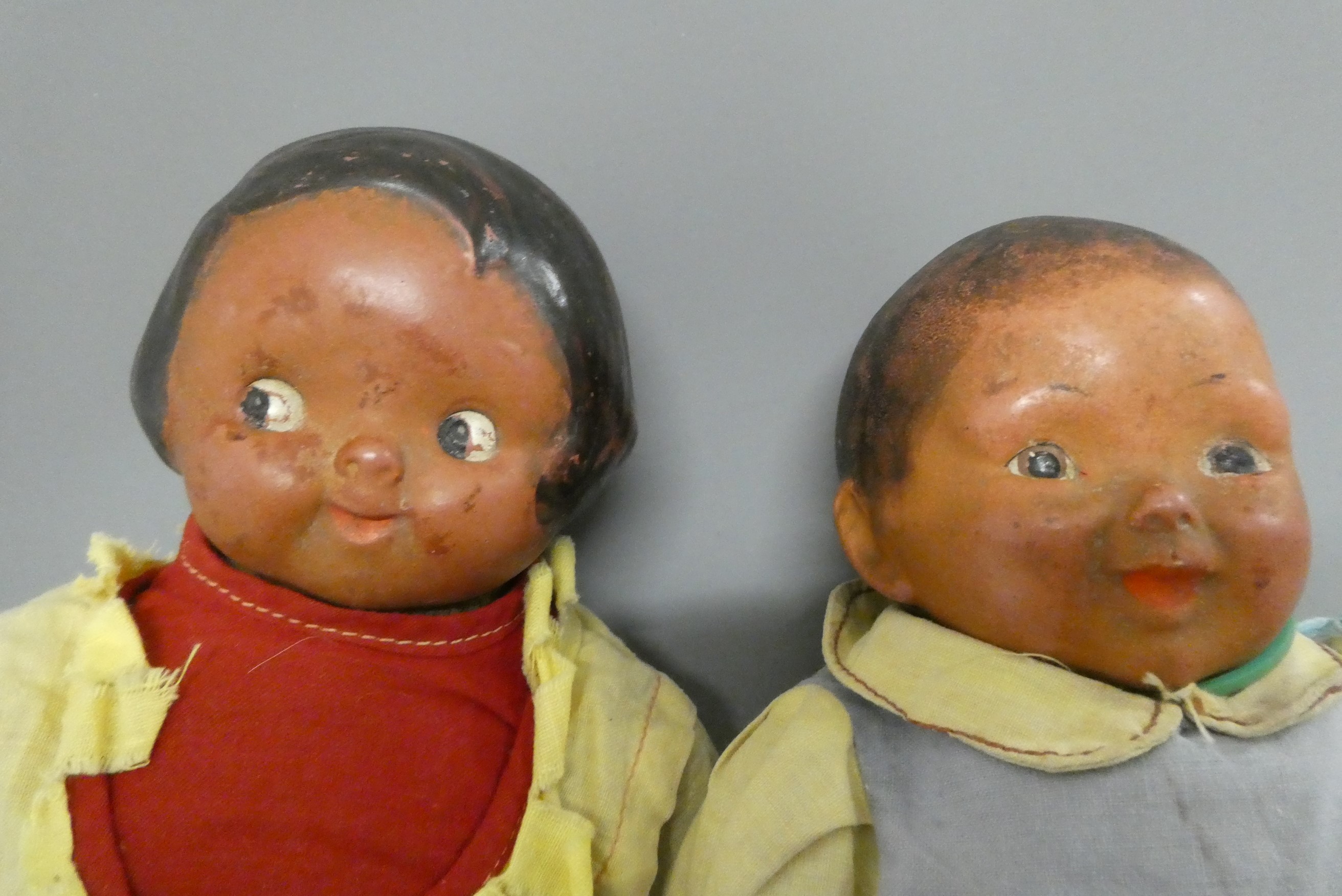 A pair of Campbells kids composition character dolls, c. 1910, with original outfits and cloth Image