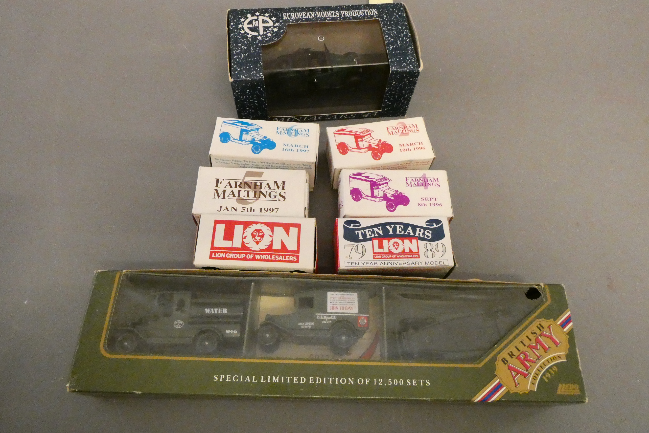 Seven diecast vehicles by Lledo and Matchbox including British Army Set, all items boxed, excellent Image