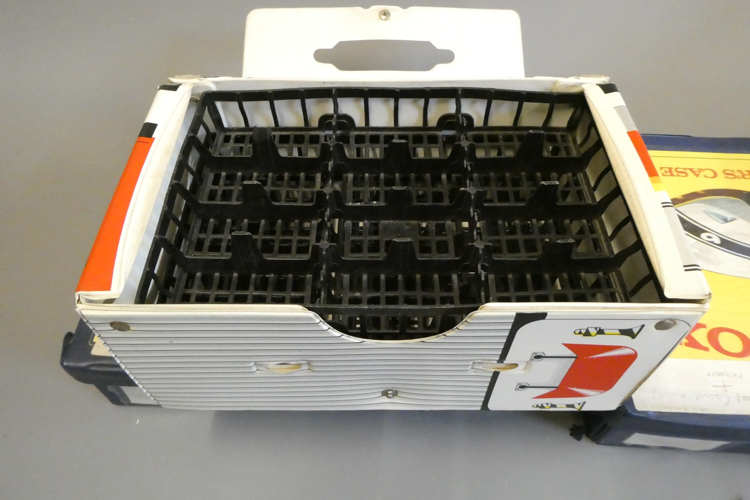 Three Matchbox plastic carry cases with internal trays, carry handles broken/missing and some age Image