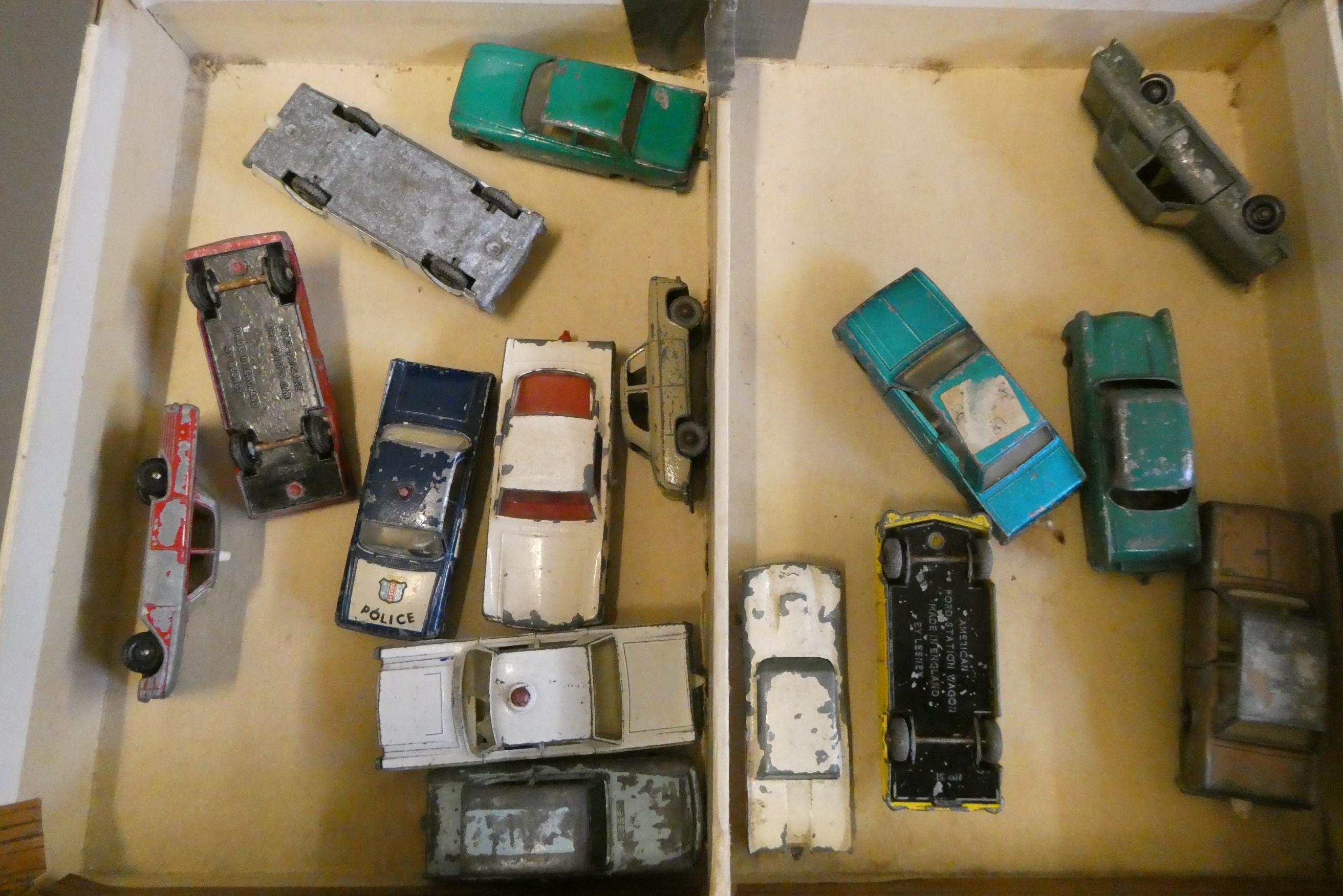 Quantity of playworn Matchbox cars, most items have paint missing, overpainting or damage, poor Image