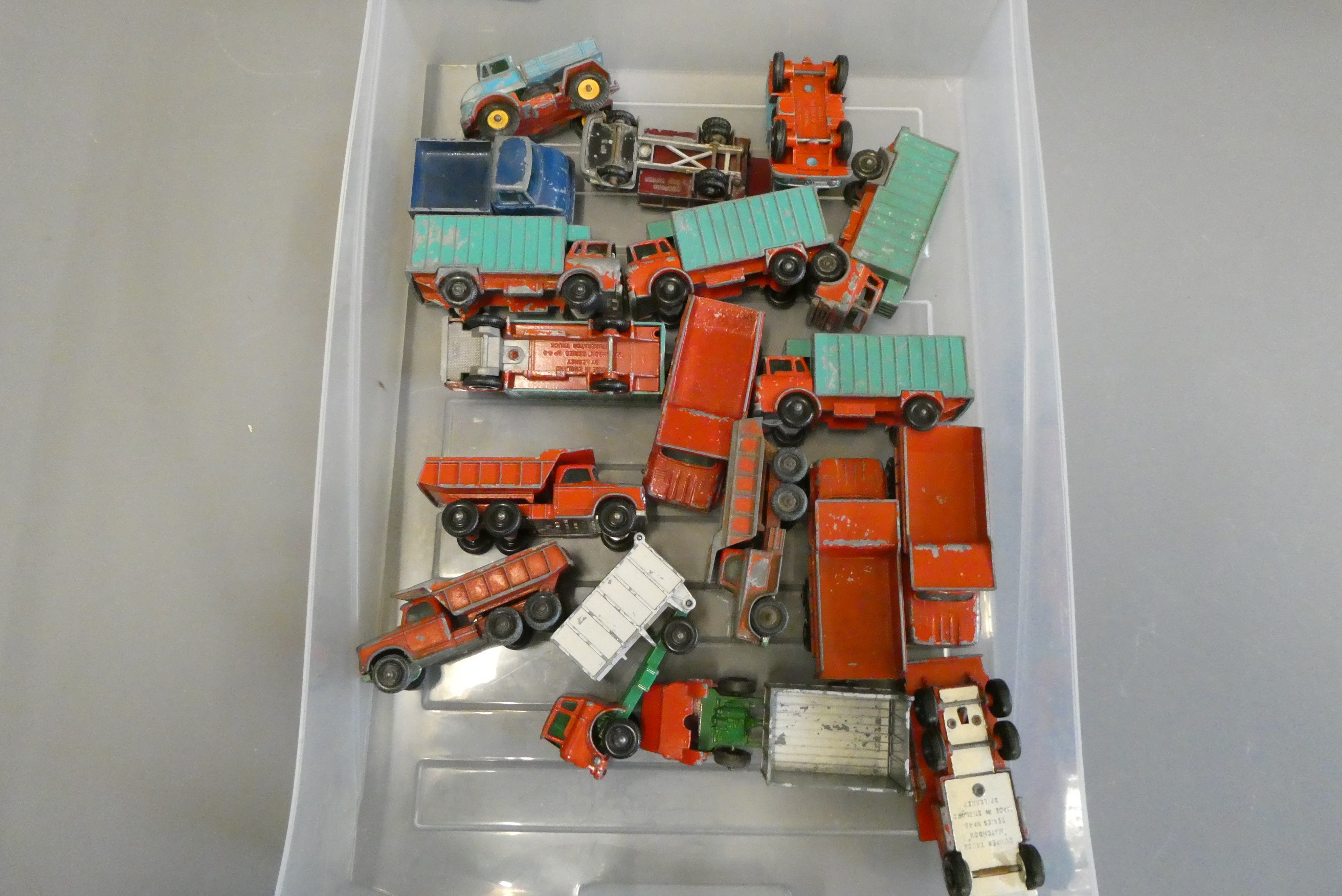 Quantity of playworn Matchbox cars, most items have paint missing, overpainting or damage, poor Image