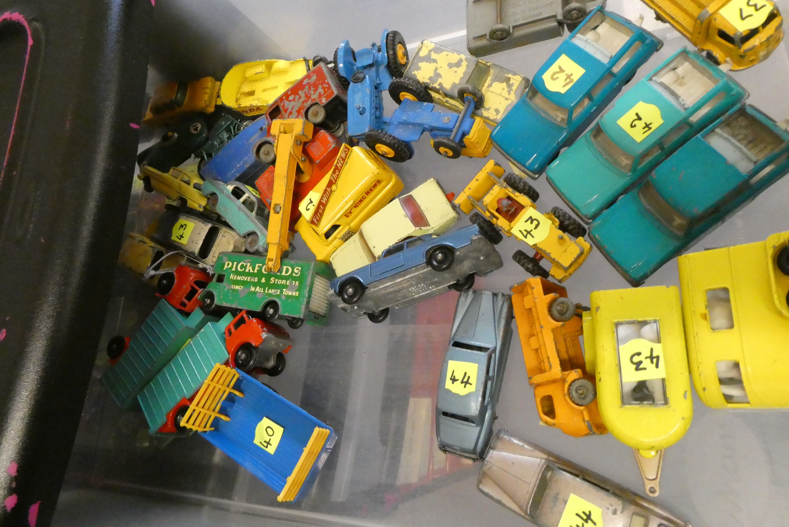 Quantity of playworn Matchbox cars, most items have paint missing, overpainting or damage, poor Image