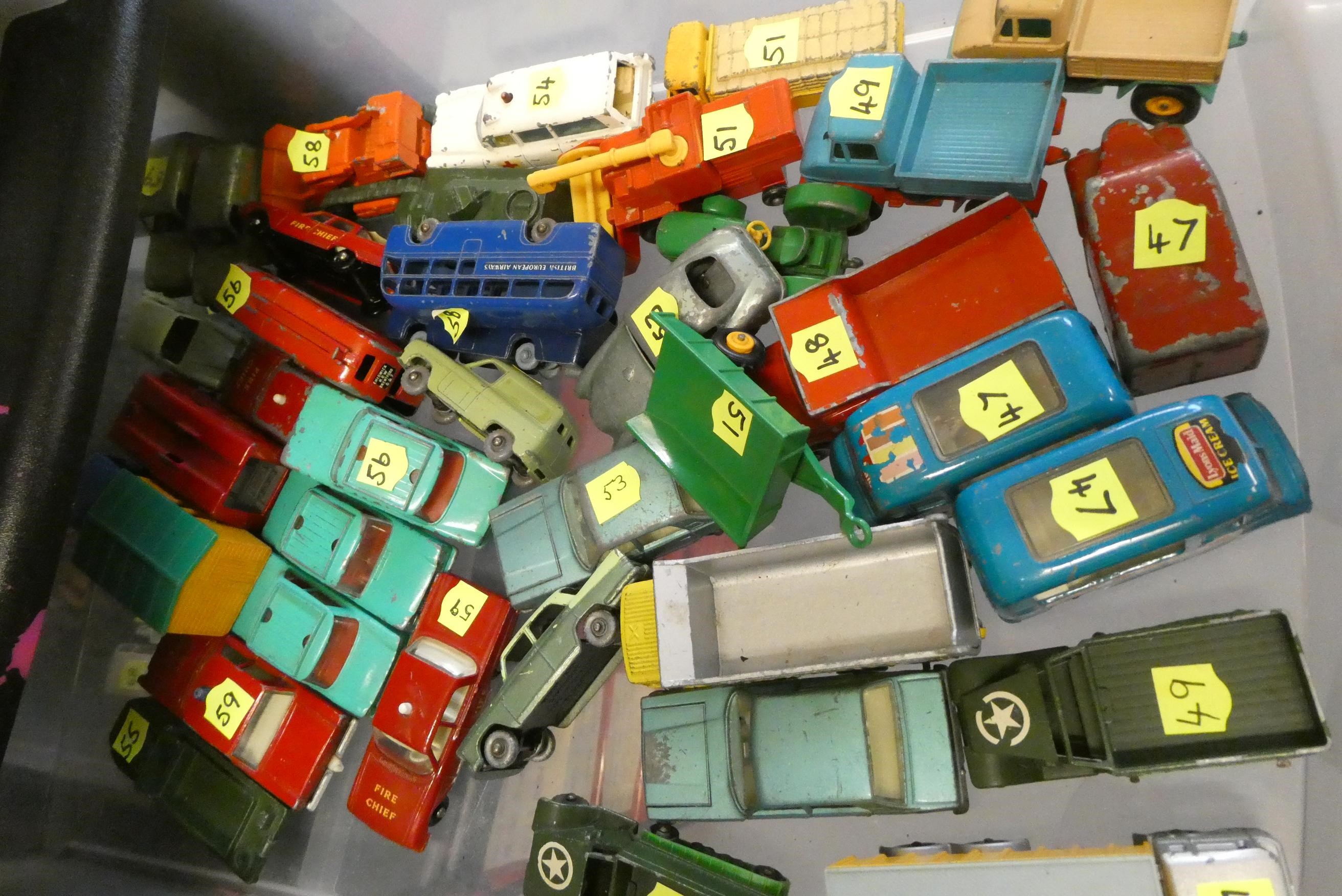 Quantity of playworn Matchbox cars, most items have paint missing, overpainting or damage, poor Image