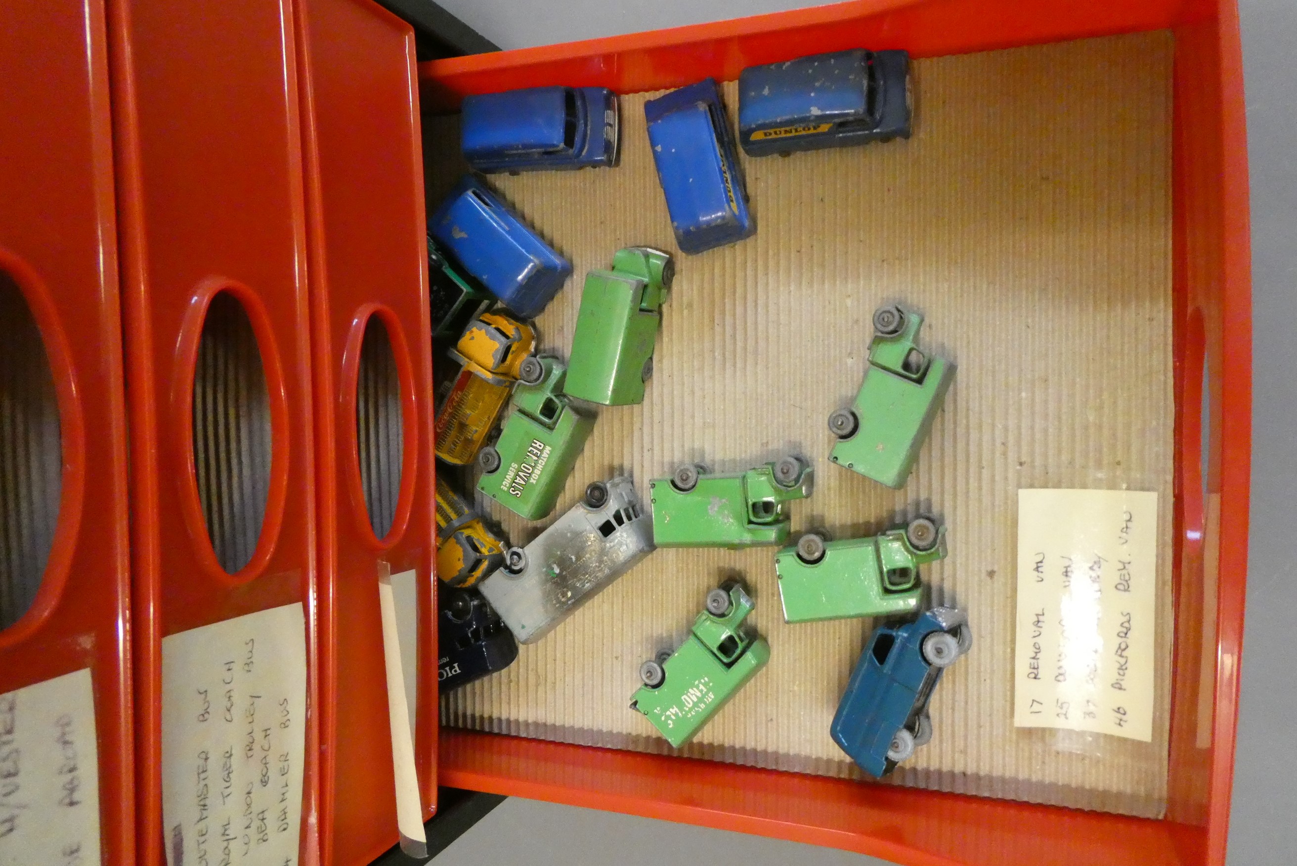 Quantity of playworn Matchbox cars, most items have paint missing, overpainting or damage, poor Image