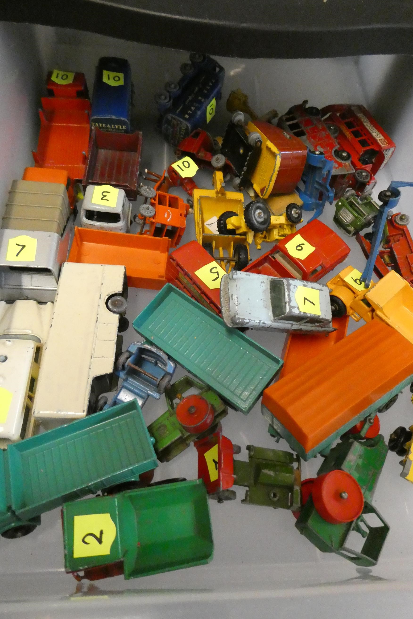 Quantity of playworn Matchbox cars, most items have paint missing, overpainting or damage, poor Image