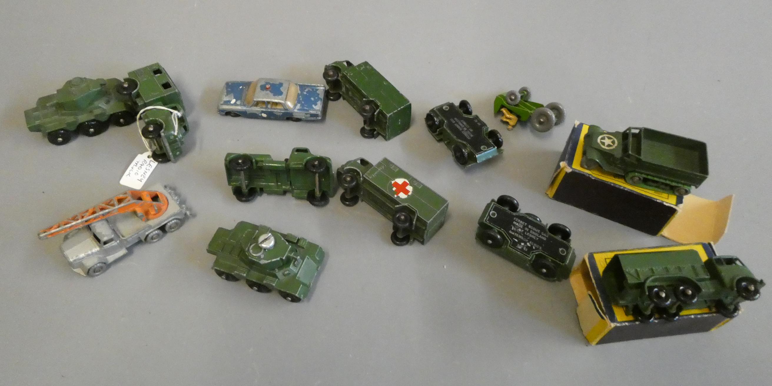 Eleven unboxed Matchbox army vehicles and two boxed army vehicles, poor to good (Est. plus 24% Image