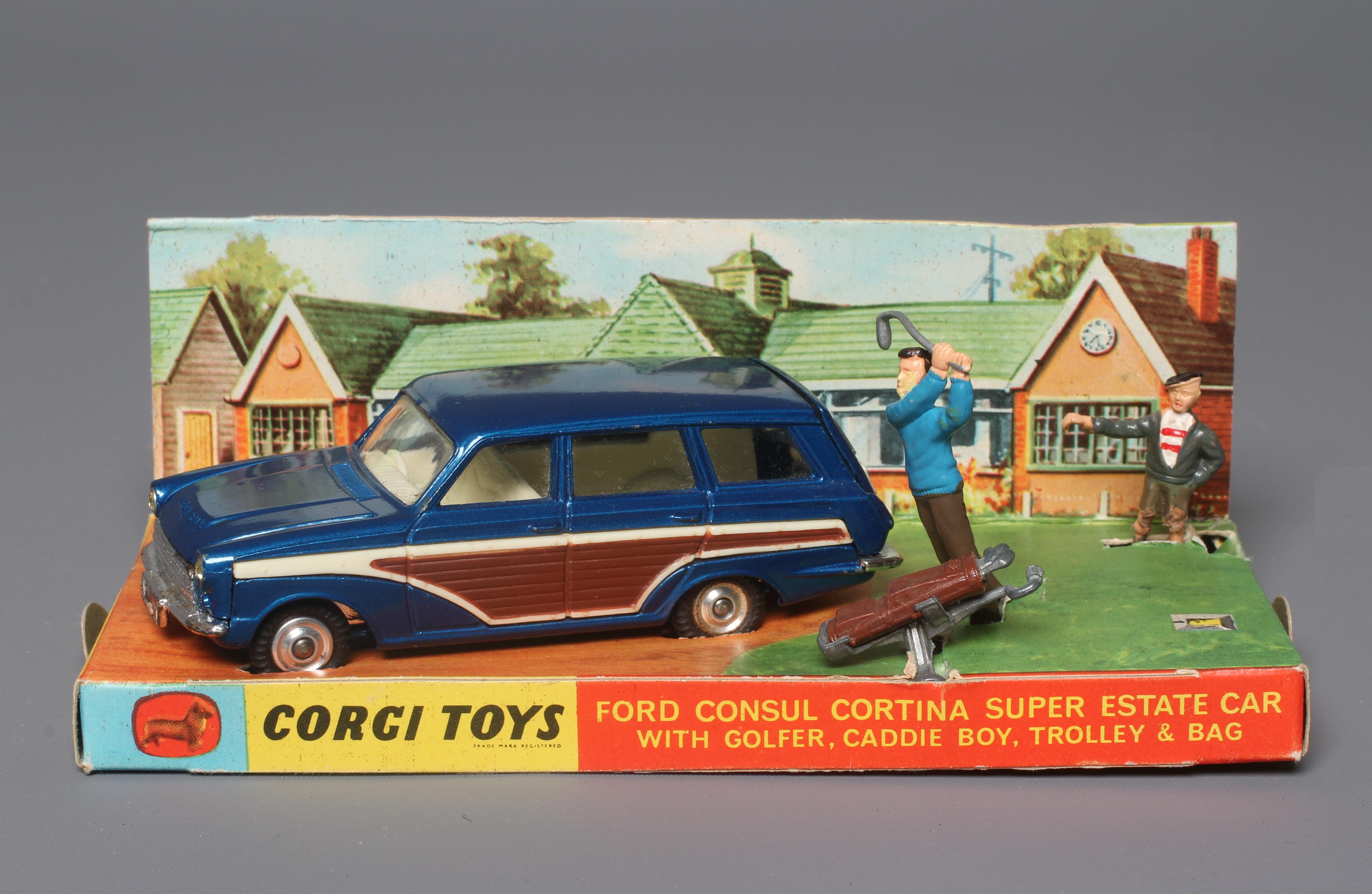 Corgi 440 Ford Consul Cortina with Golfer, box fair/good, model and figures excellent (Est. plus 24% Image