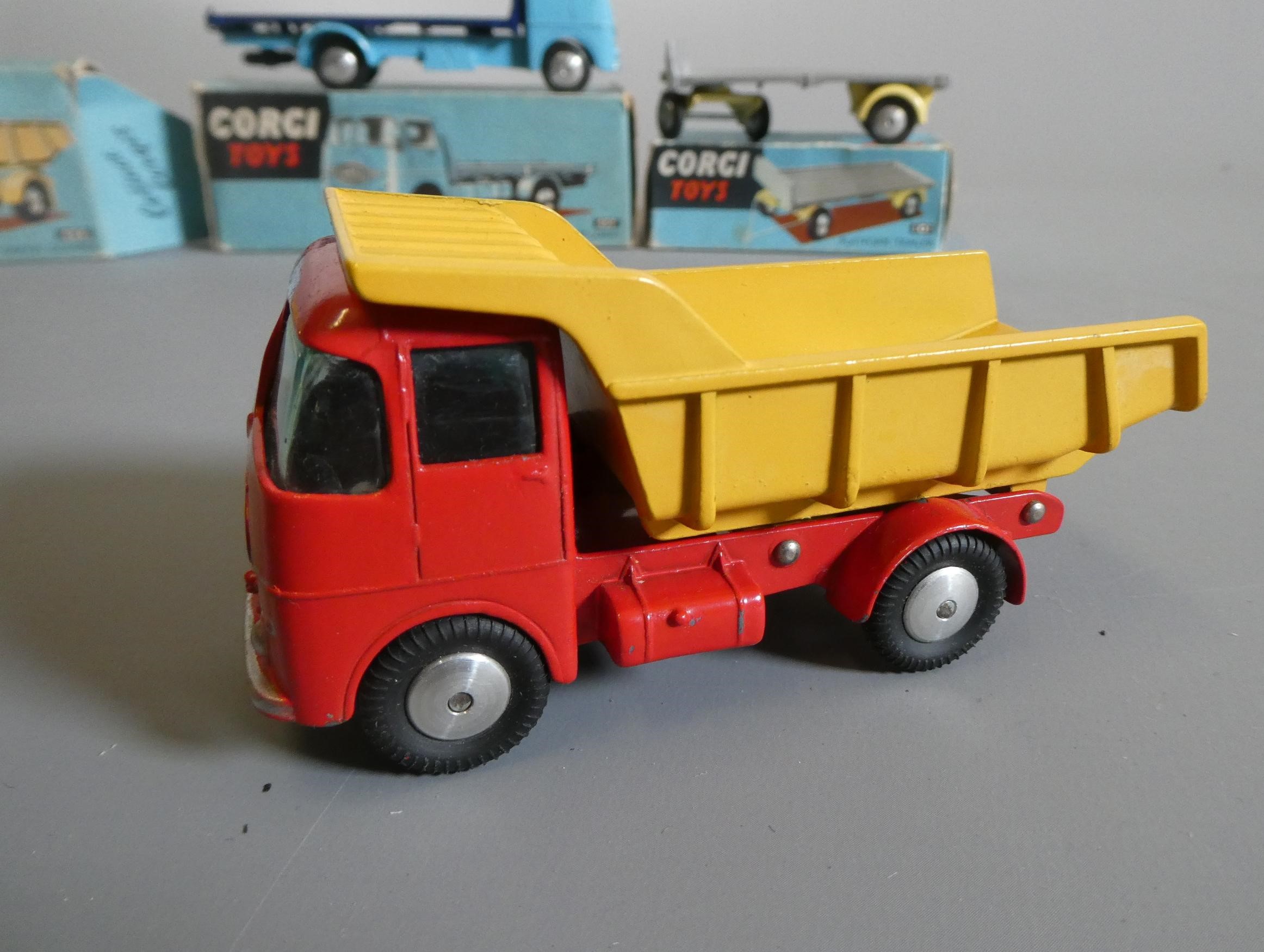 Corgi 457 ERF Lorry, 101 Trailer, and a 458 ERF Earth Dumper, boxes fair to poor, models excellent Image