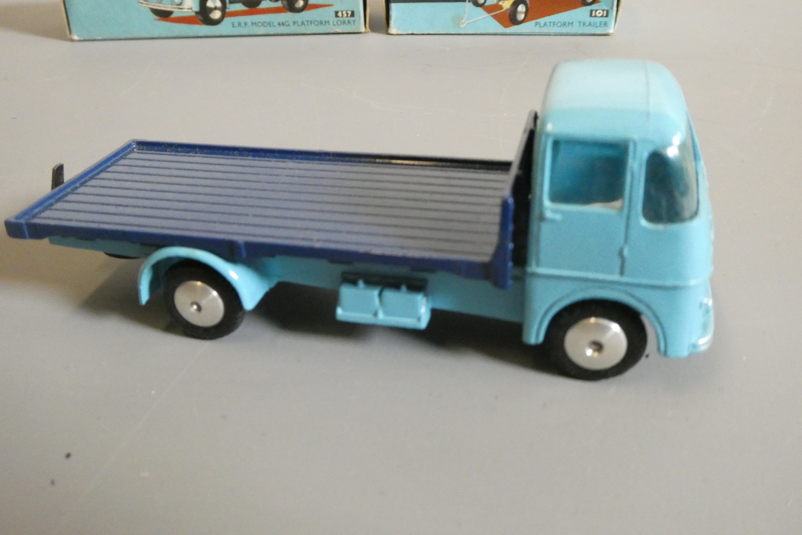 Corgi 457 ERF Lorry, 101 Trailer, and a 458 ERF Earth Dumper, boxes fair to poor, models excellent Image