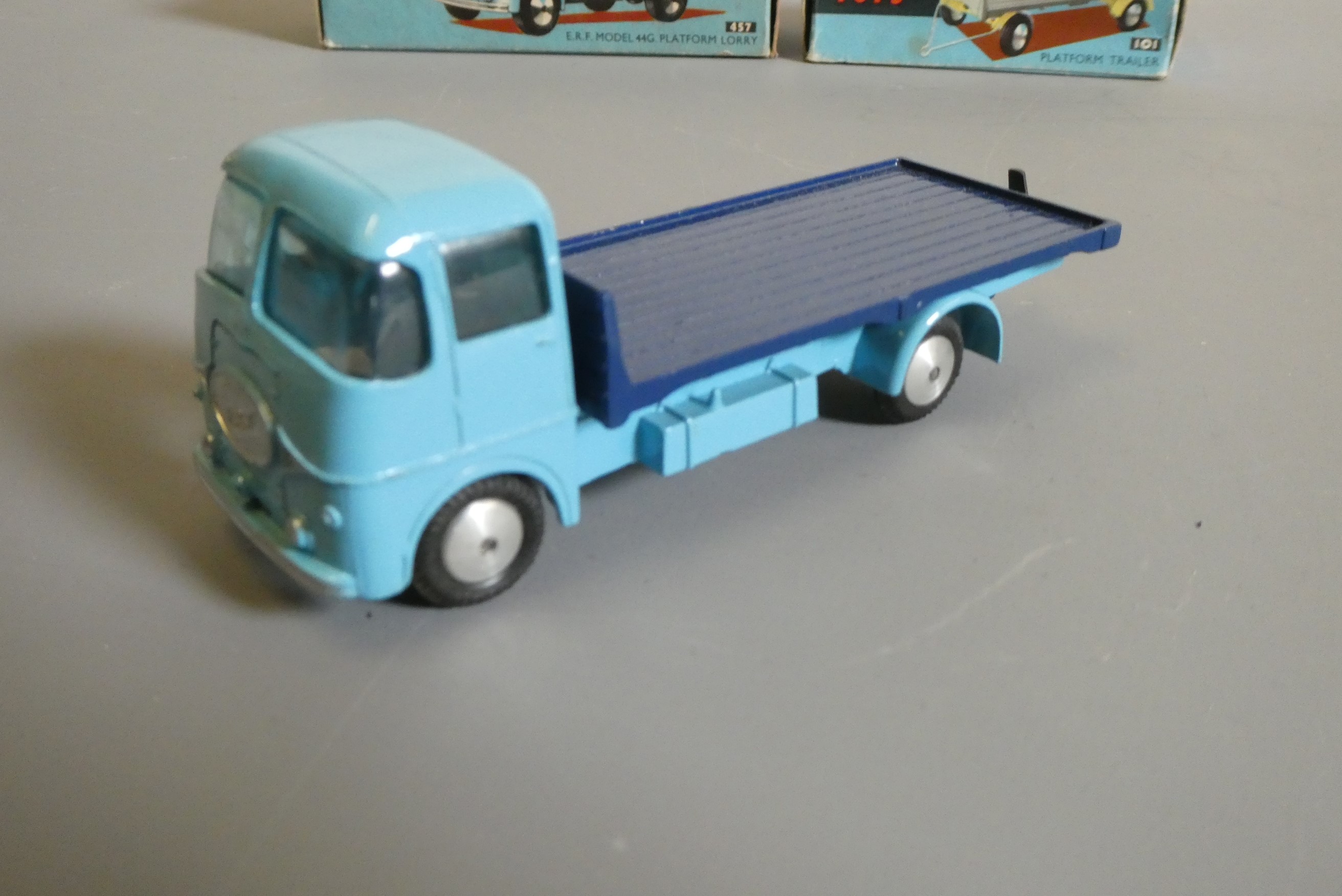 Corgi 457 ERF Lorry, 101 Trailer, and a 458 ERF Earth Dumper, boxes fair to poor, models excellent Image