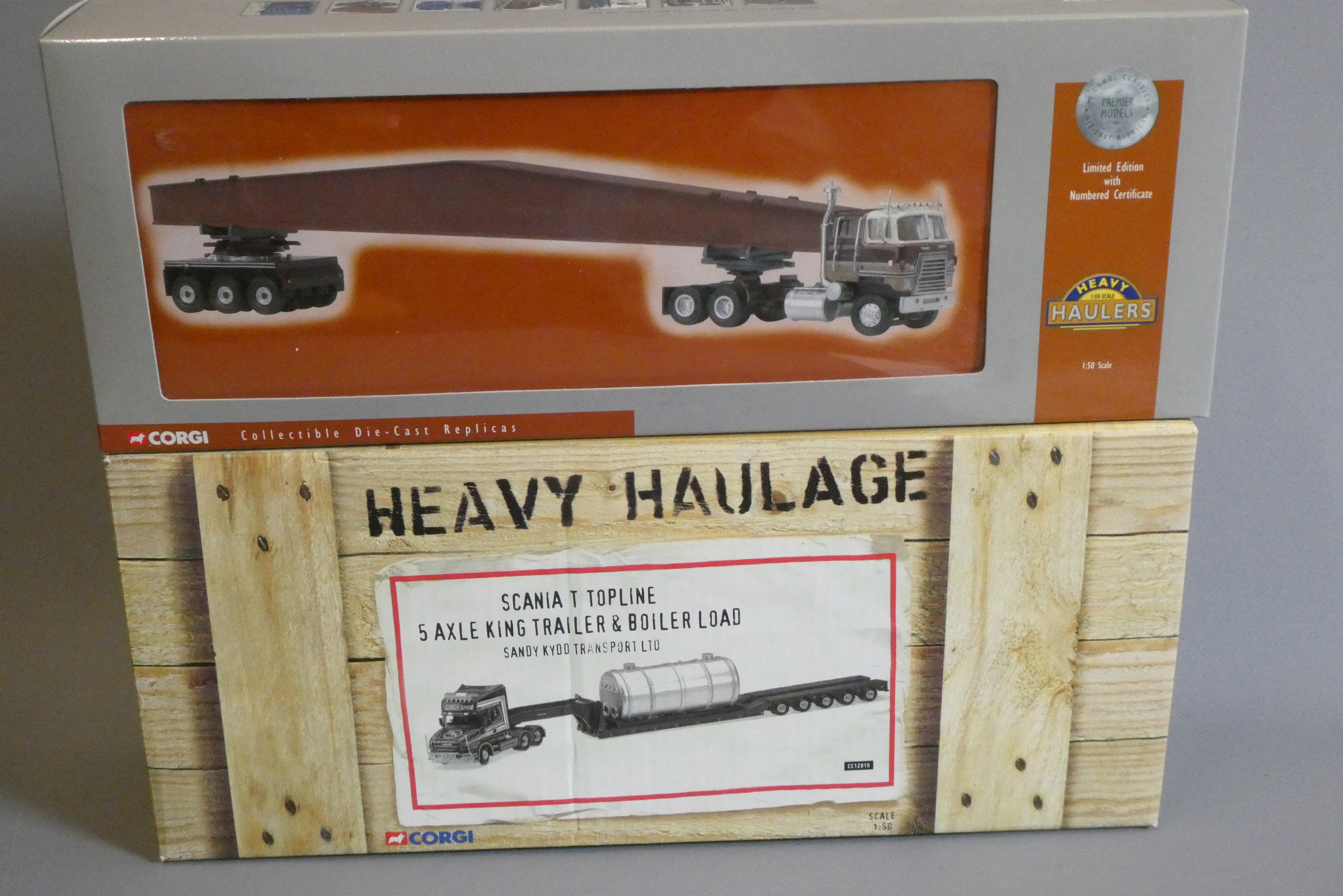 Corgi Heavy Haulers US51401 Transtar with load and Scania Topline with King trailer and boiler load, Image