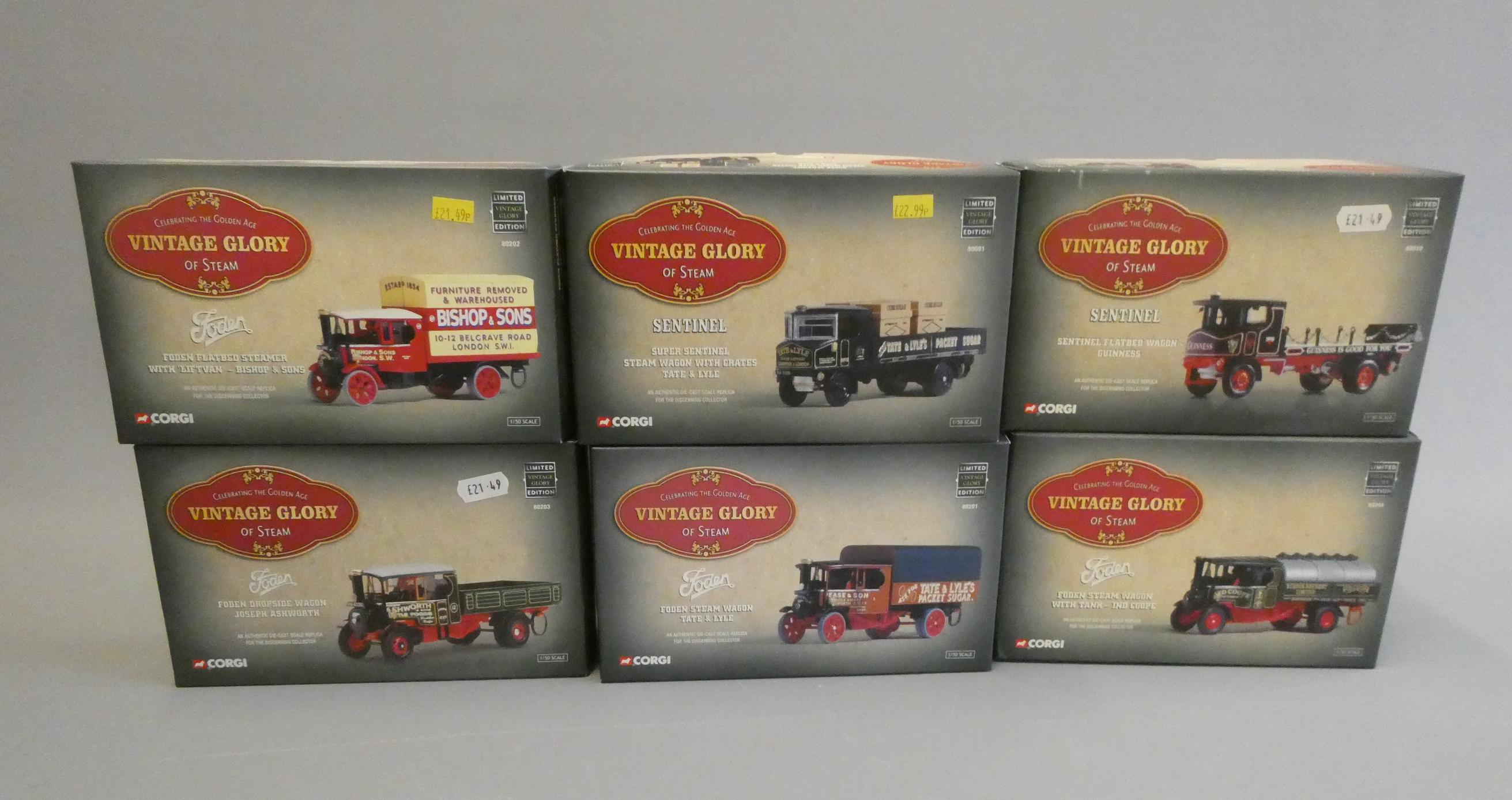 Six Corgi Vintage Glory steam wagons comprising Foden beer tank wagon Image