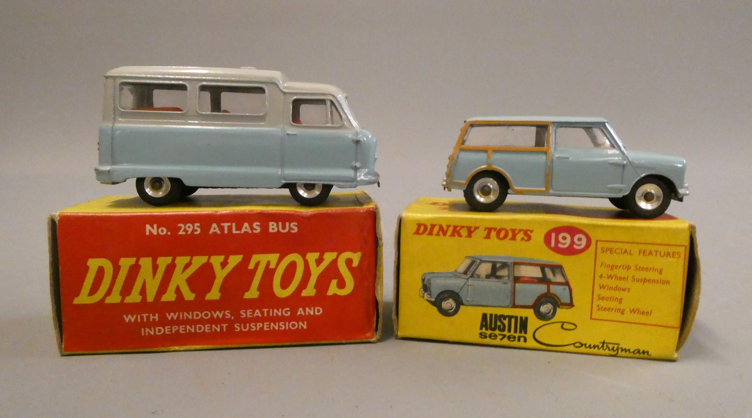 Dinky Toys 199 Austin Seven Countryman and 295 Atlas Bus, boxes fair; models excellent (Est. plus Image