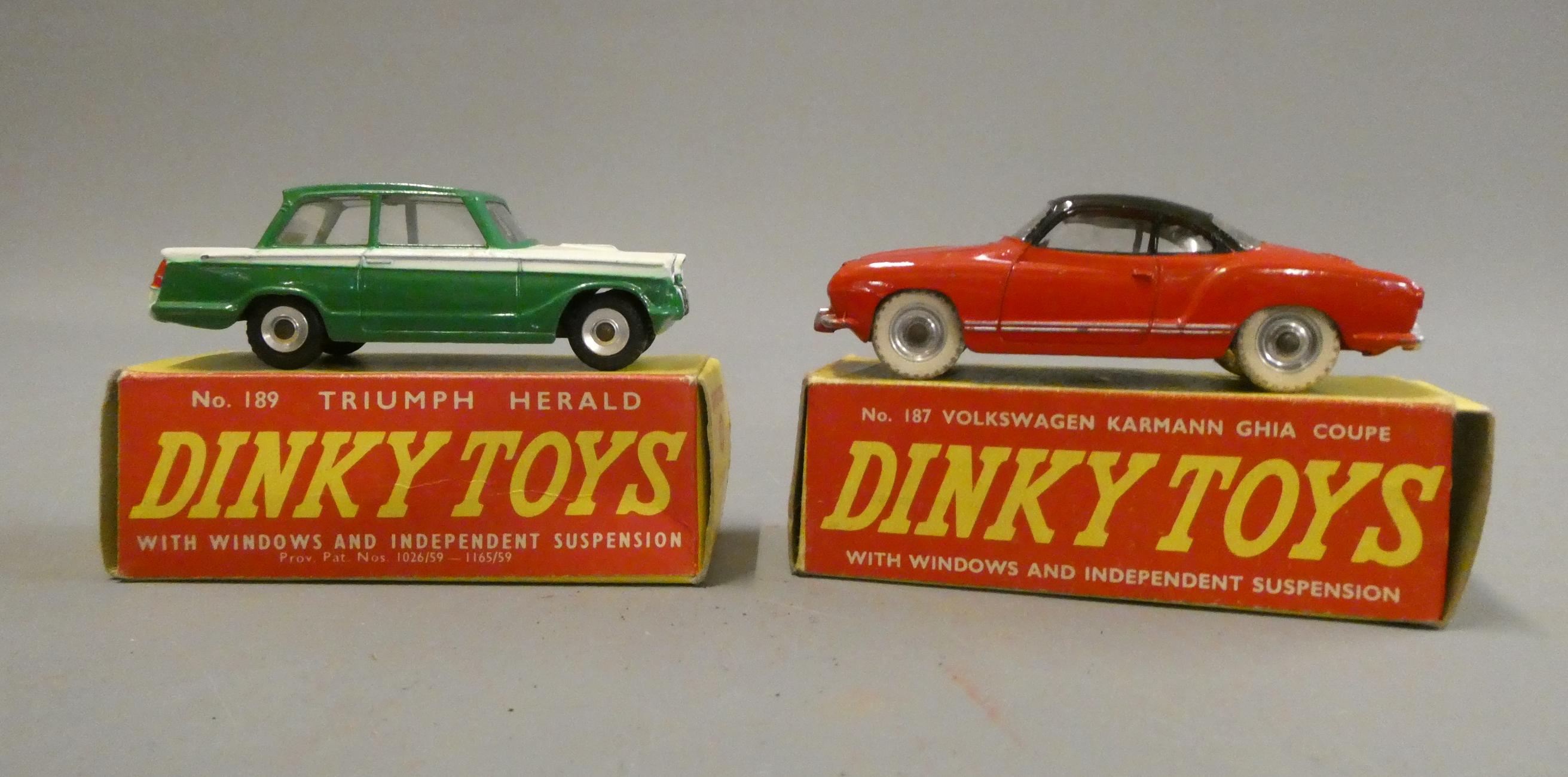 Dinky Toys 189 Triumph Herald and VW Karmann Ghia, boxes good, models good/excellent (Est. plus 24% Image