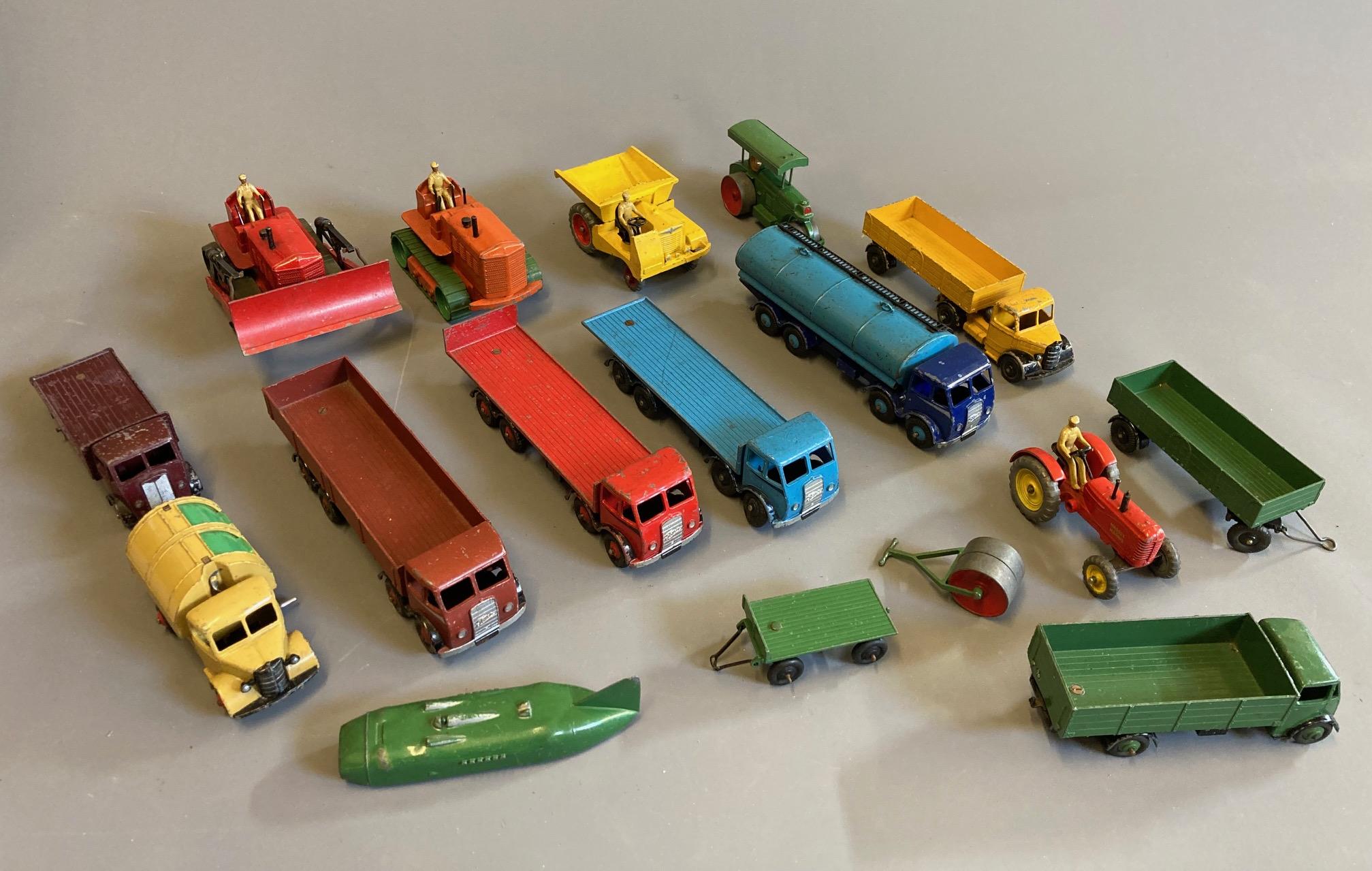 Unboxed Dinky commercial vehicles including Foden flatbed lorries and tracked vehicles, most items Image