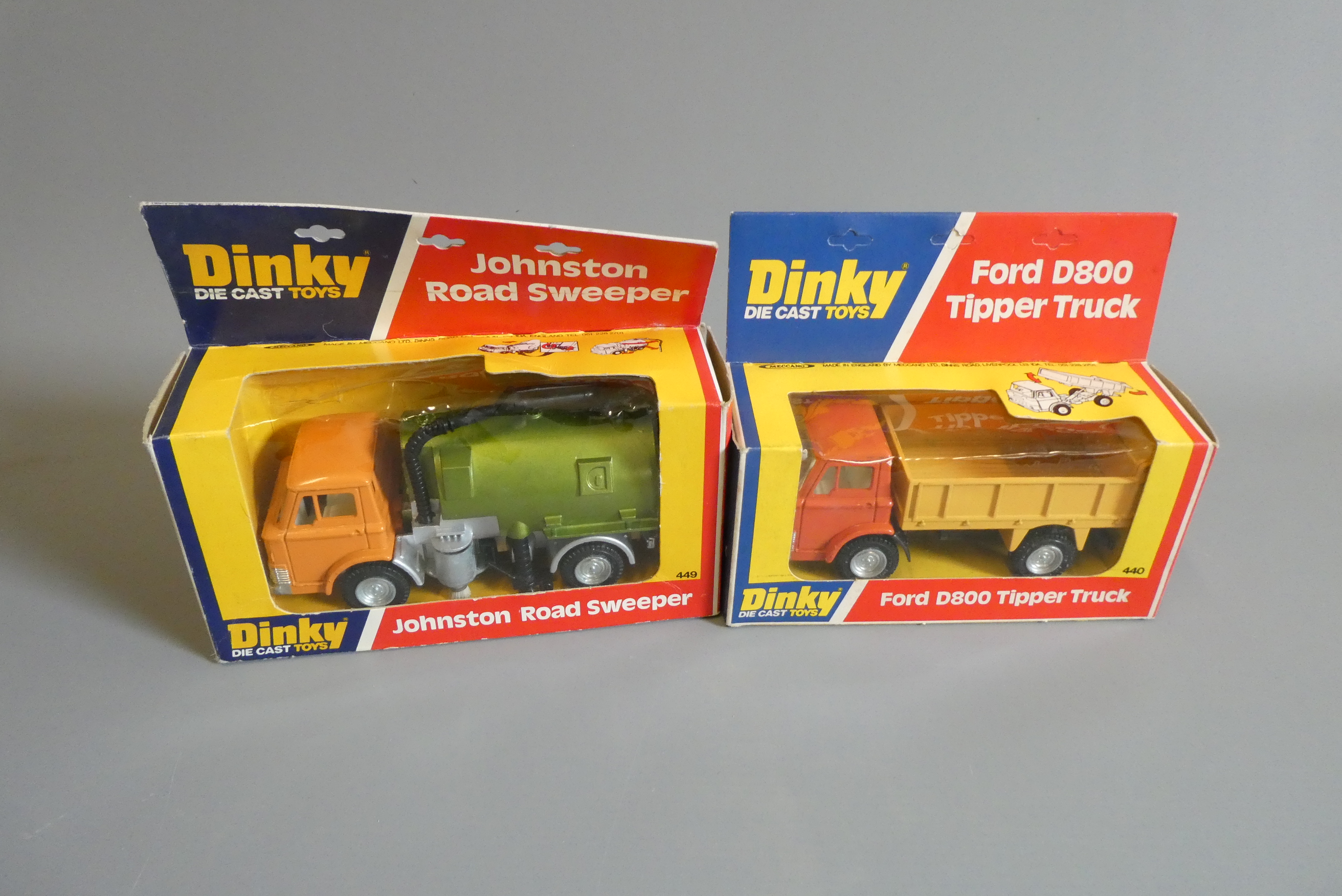 Dinky 440 Foden tipper truck and 449 Johnston Road Sweeper in display boxes, boxes good, models Image