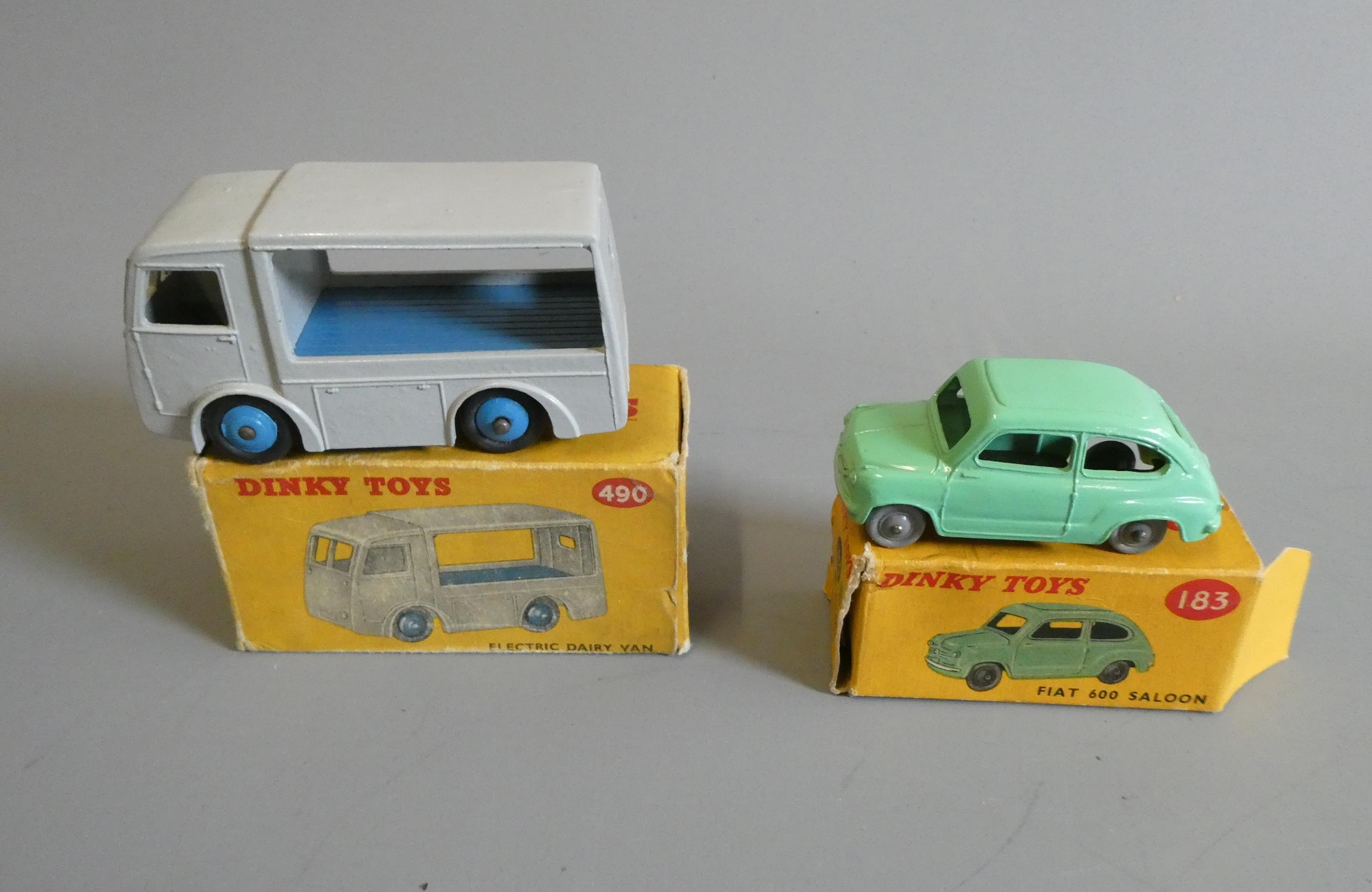 Dinky 183 Fiat 600 and 490 Milk van, boxes fair, models excellent (Est. plus 24% buyer's premium Image