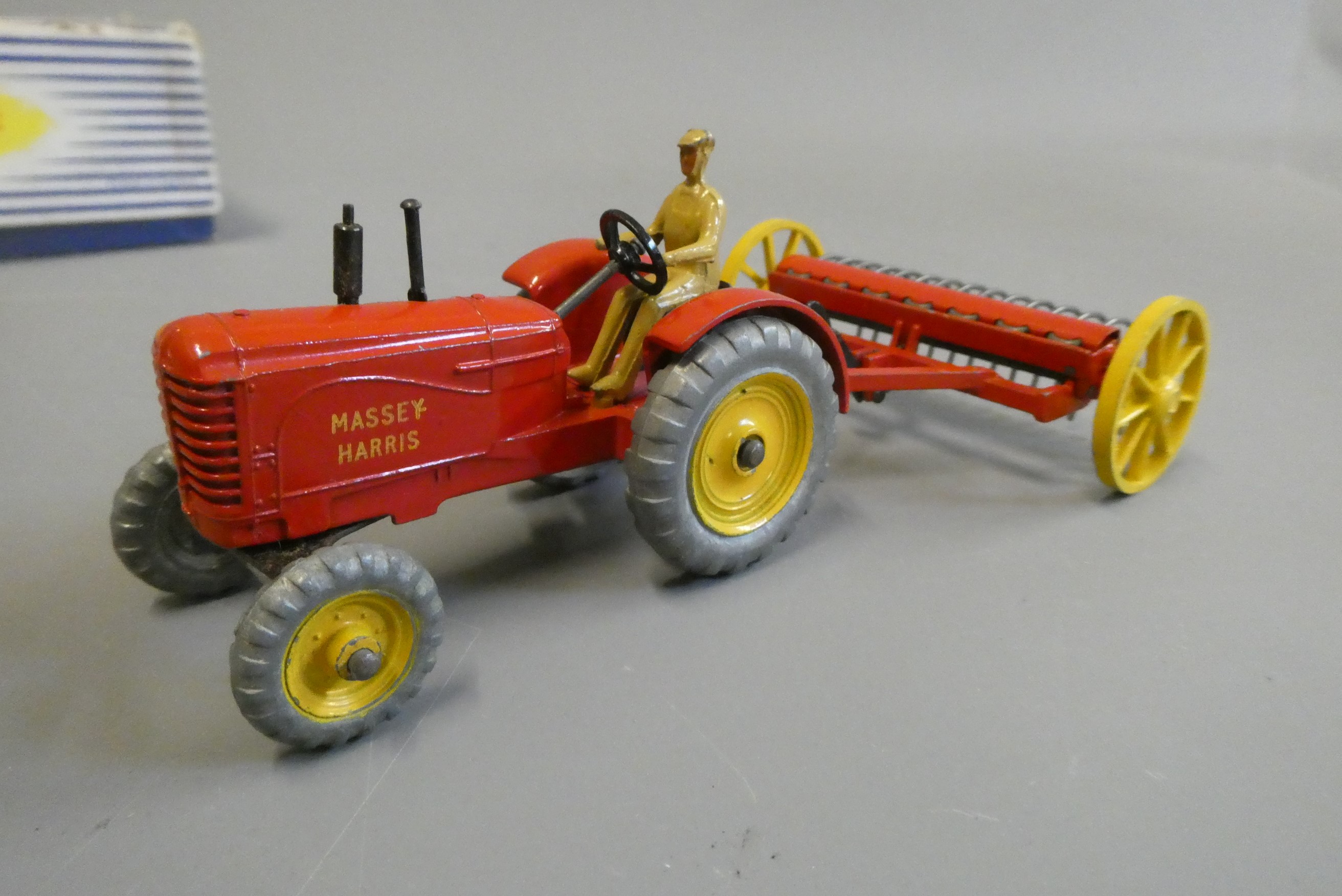Dinky 310 Farm tractor and Hay rake, box fair, model excellent and 651 Centurion Tank, turret loose, Image