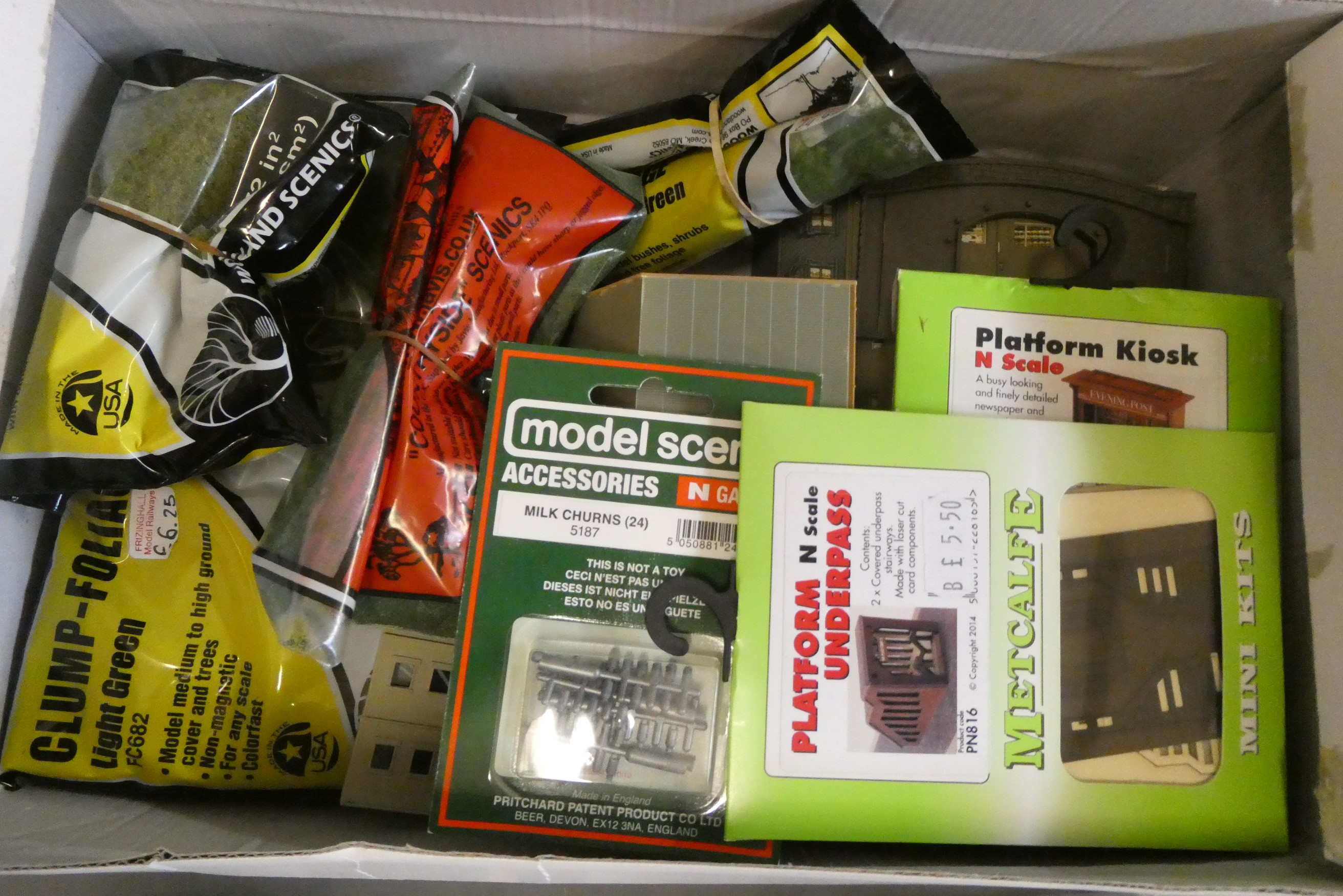 N Gauge rolling stock and accessories including passenger coaches, goods trucks and trackside items, Image