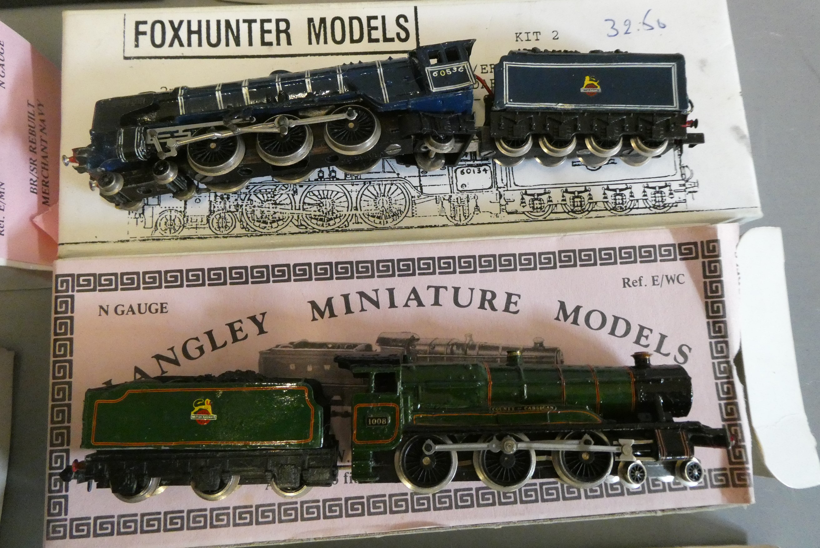 Eight kit built N-gauge model steam locomotives in kit boxes, most items in BR livery with propriety Image