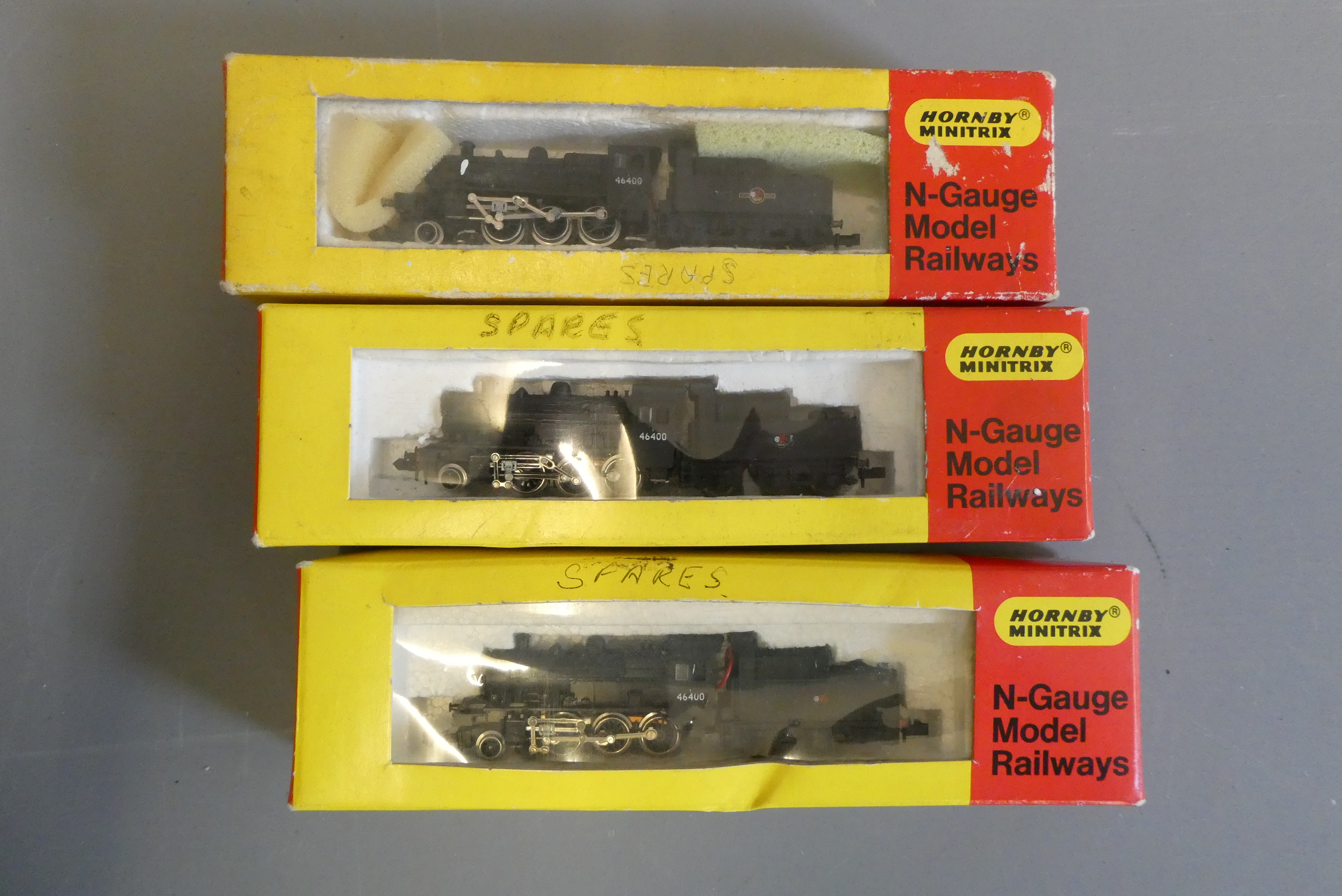 Three Minitrix N-gauge BR class 4 steam locomotives in BR black, boxed, good (Est. plus 24% buyer's Image