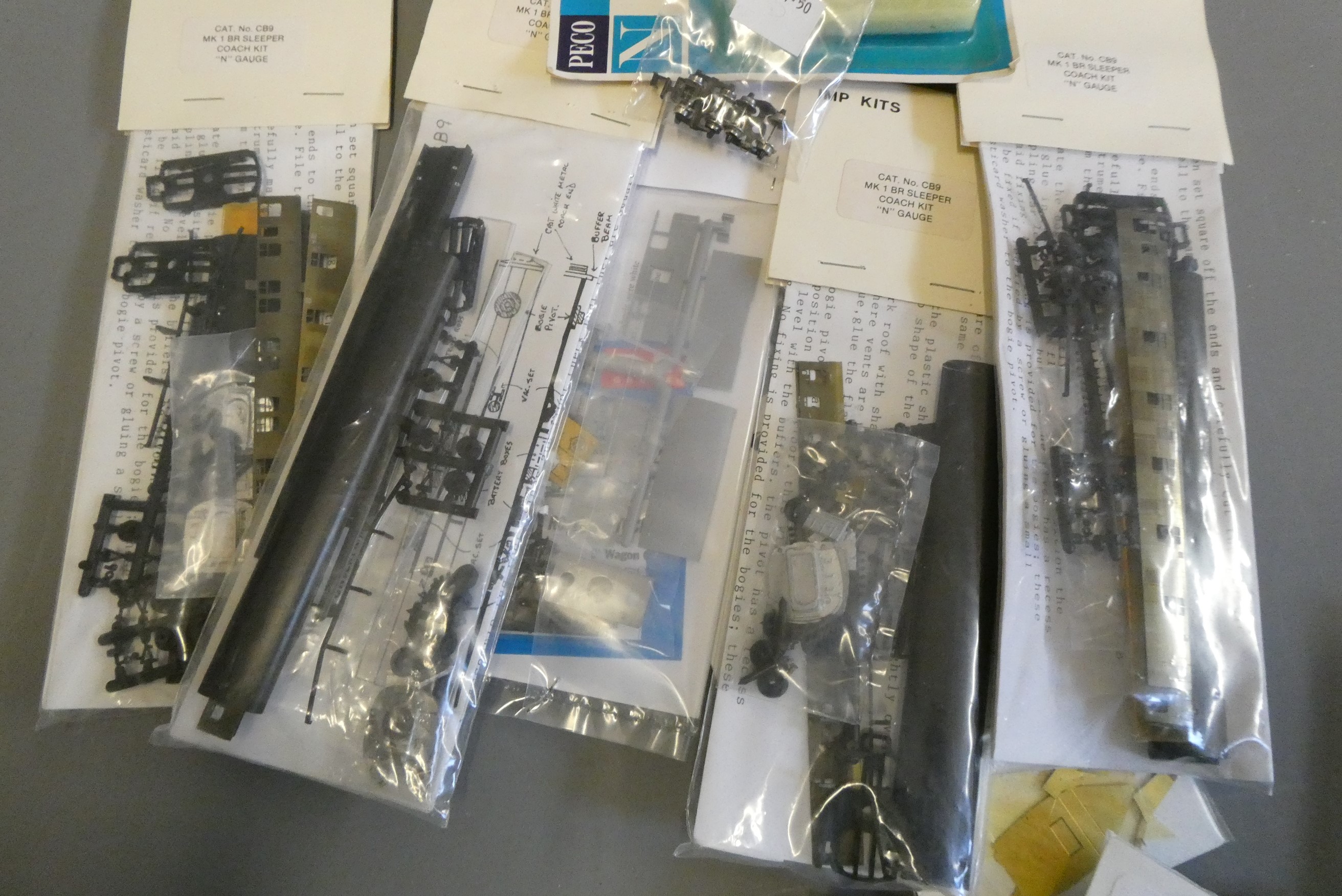 N gauge wagon kits and parts, some items boxed and unopened, other parts loose, good to excellent Image