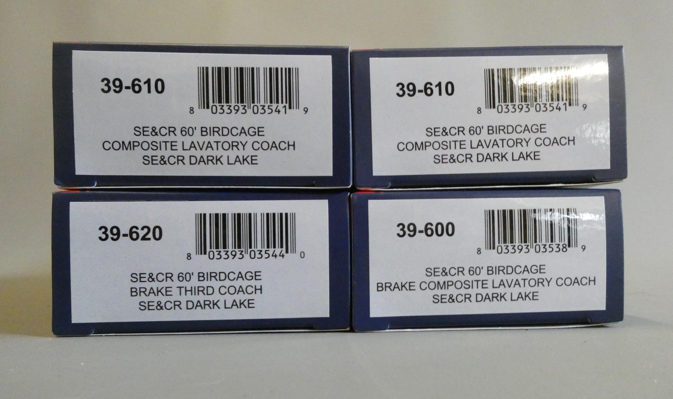 Four Bachmann S.E.C.R passenger coaches finished in Lake livery comprising one 600, two 610 and one Image