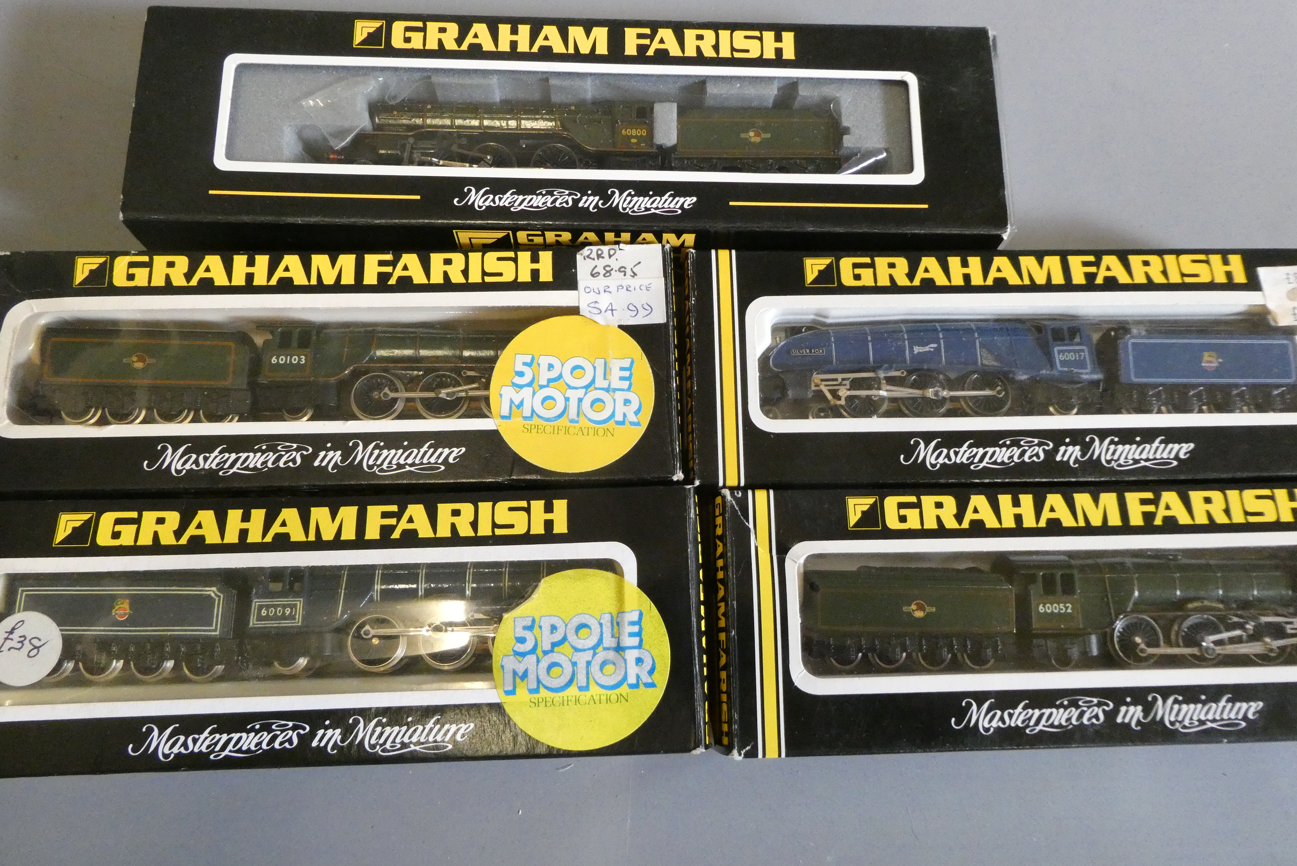 Five N gauge NE region BR locomotives by Graham Farish and others comprising A 4 silver Fox Image