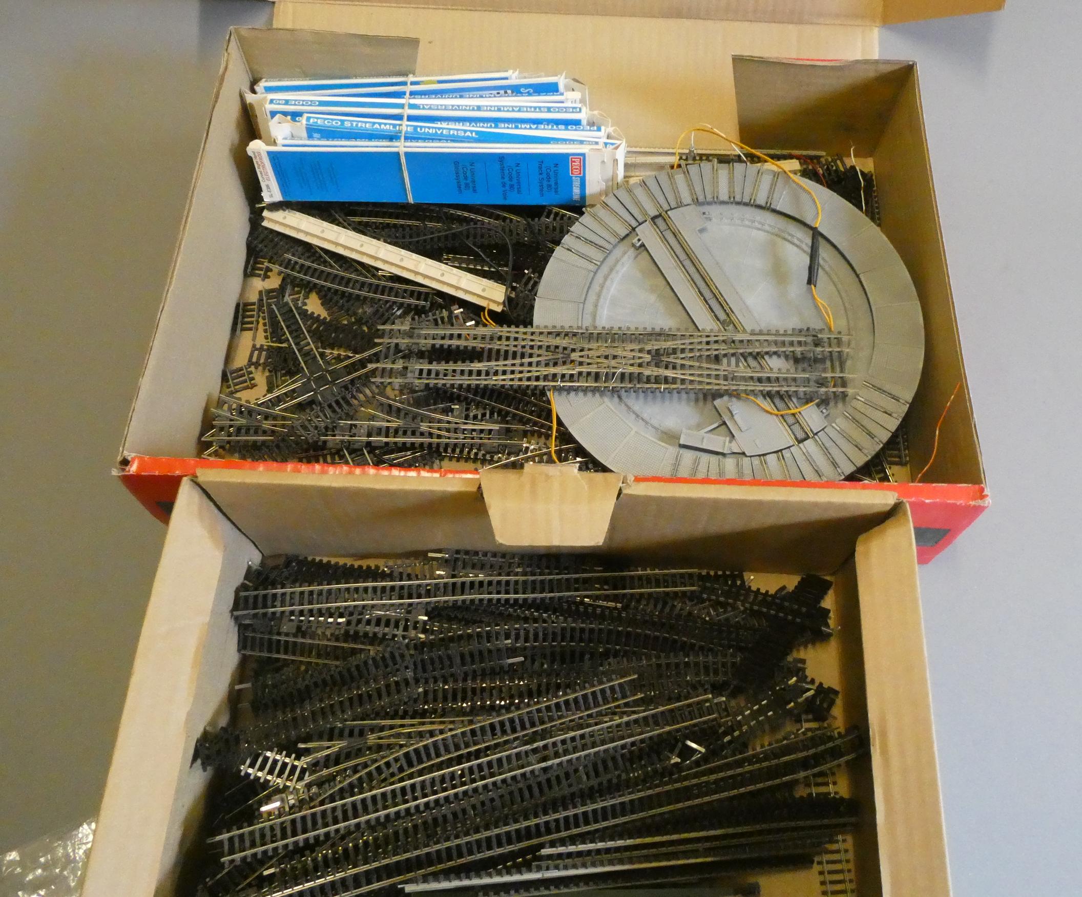 A quantity of N gauge track including points and turntable, some items boxed, most items used Image