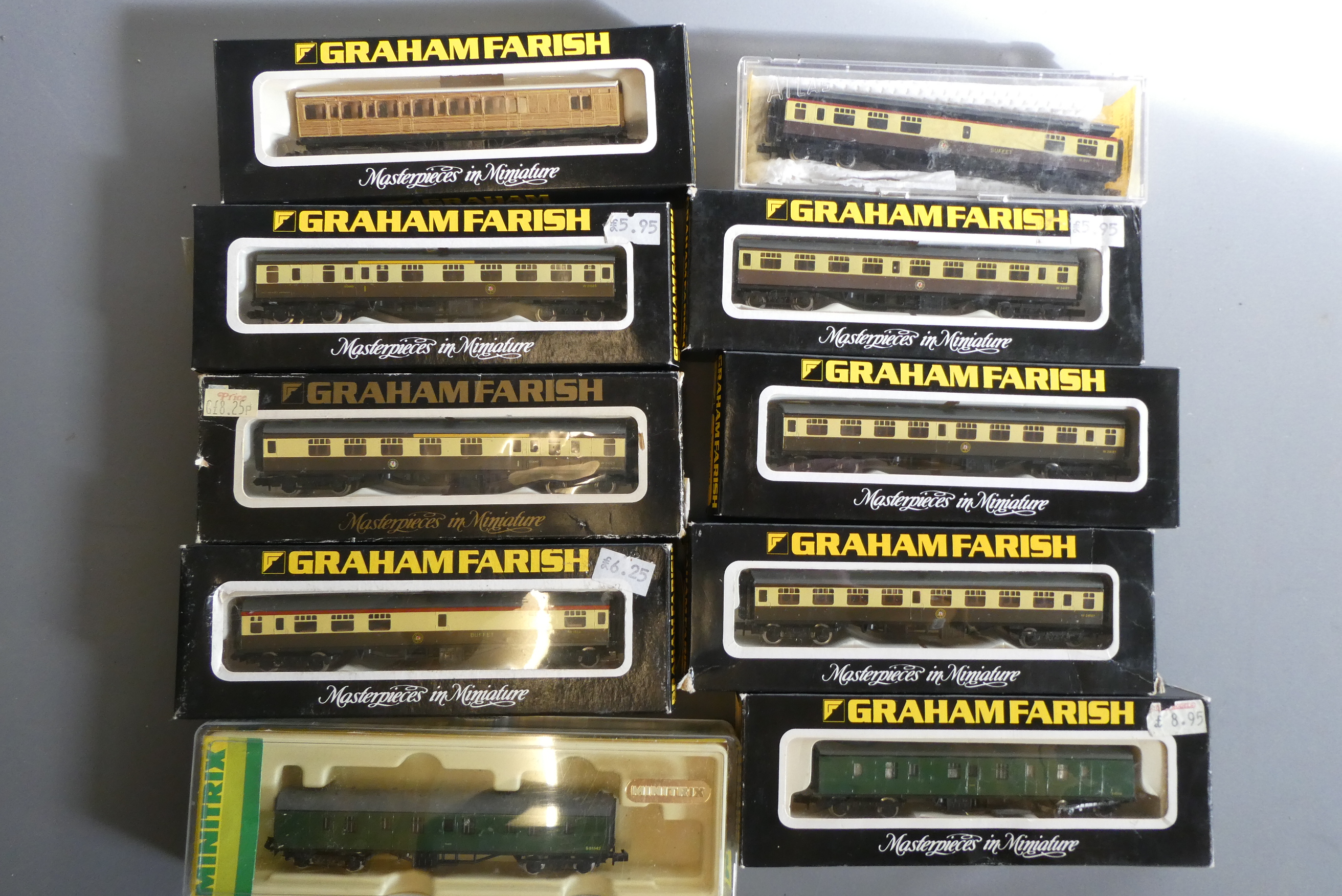 Ten mixed N gauge passenger coaches by Graham Farish and others, all items boxed, good to excellent Image