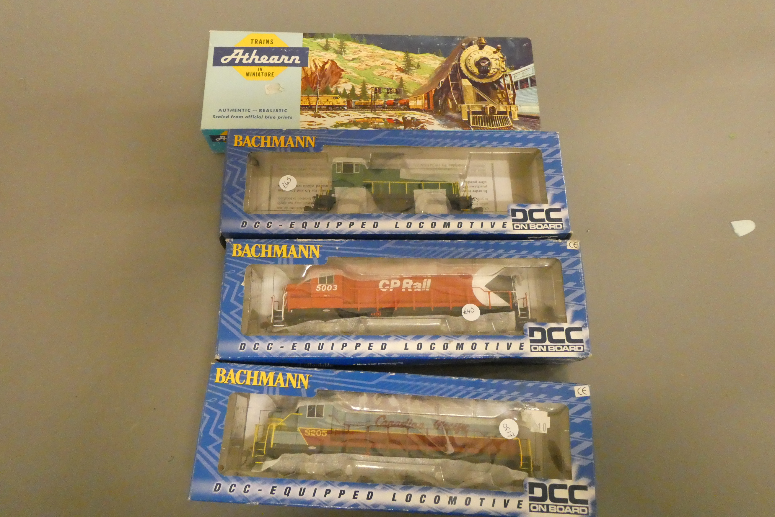 Four American H0 scale diesel locomotives by Bachmann comprising two Canadian Pacific locomotives Image