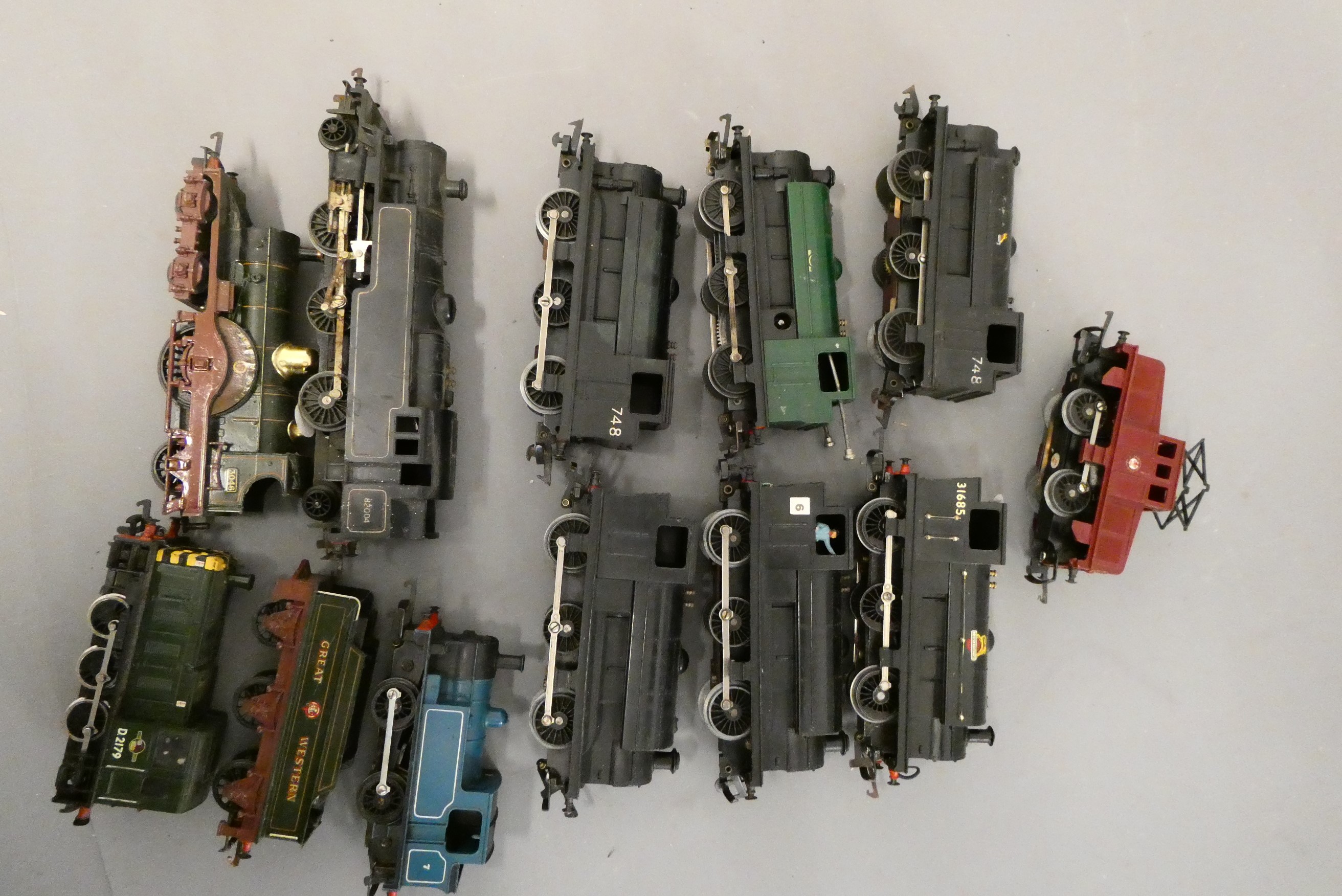 Ten playworn locomotives by Triang and Hornby Trains including 0-6-0 saddle tanks Image