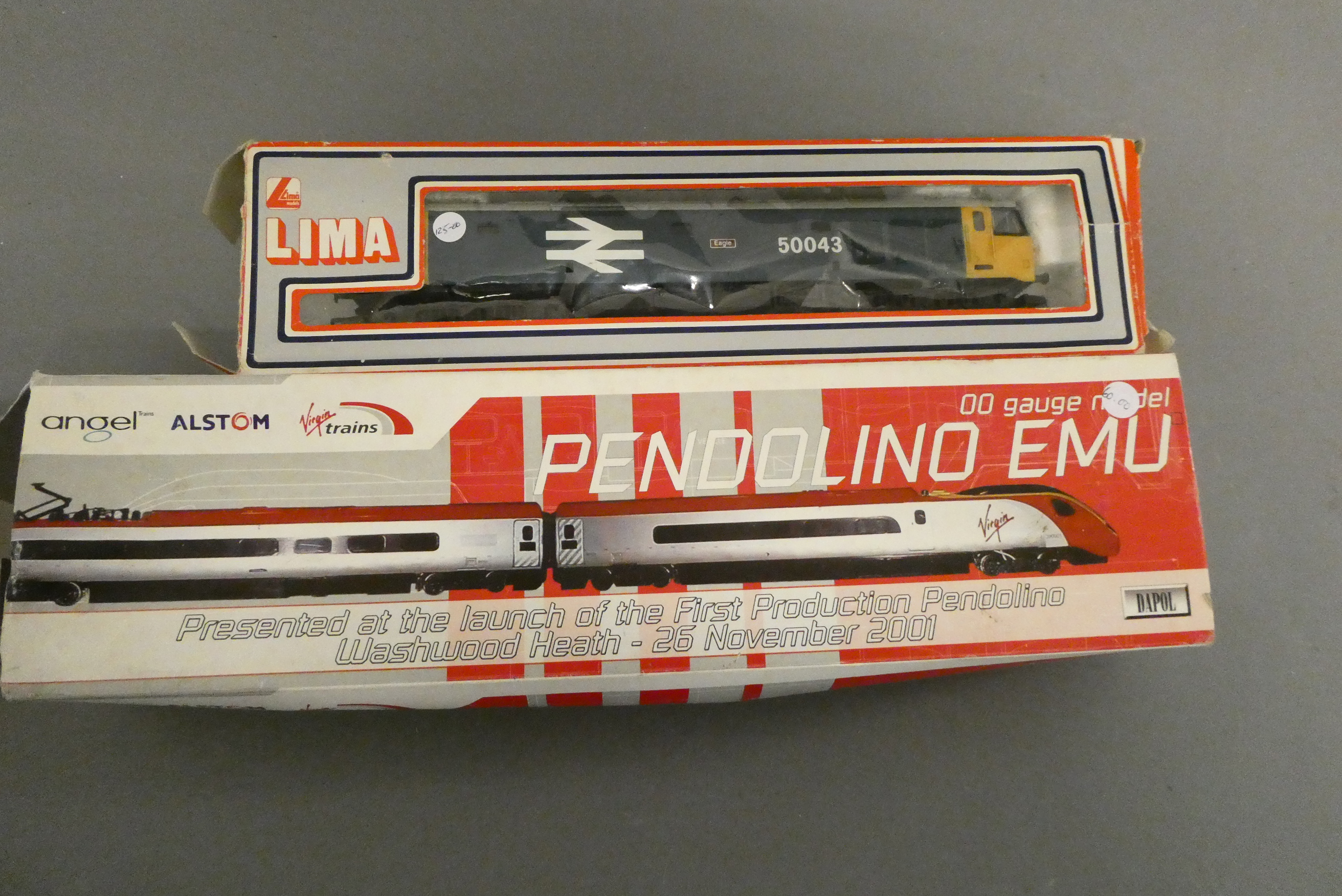 Lima BR blue Class 50 diesel 'Eagle' and Dapol Pendolino non-powered driving unit, boxes poor, Image