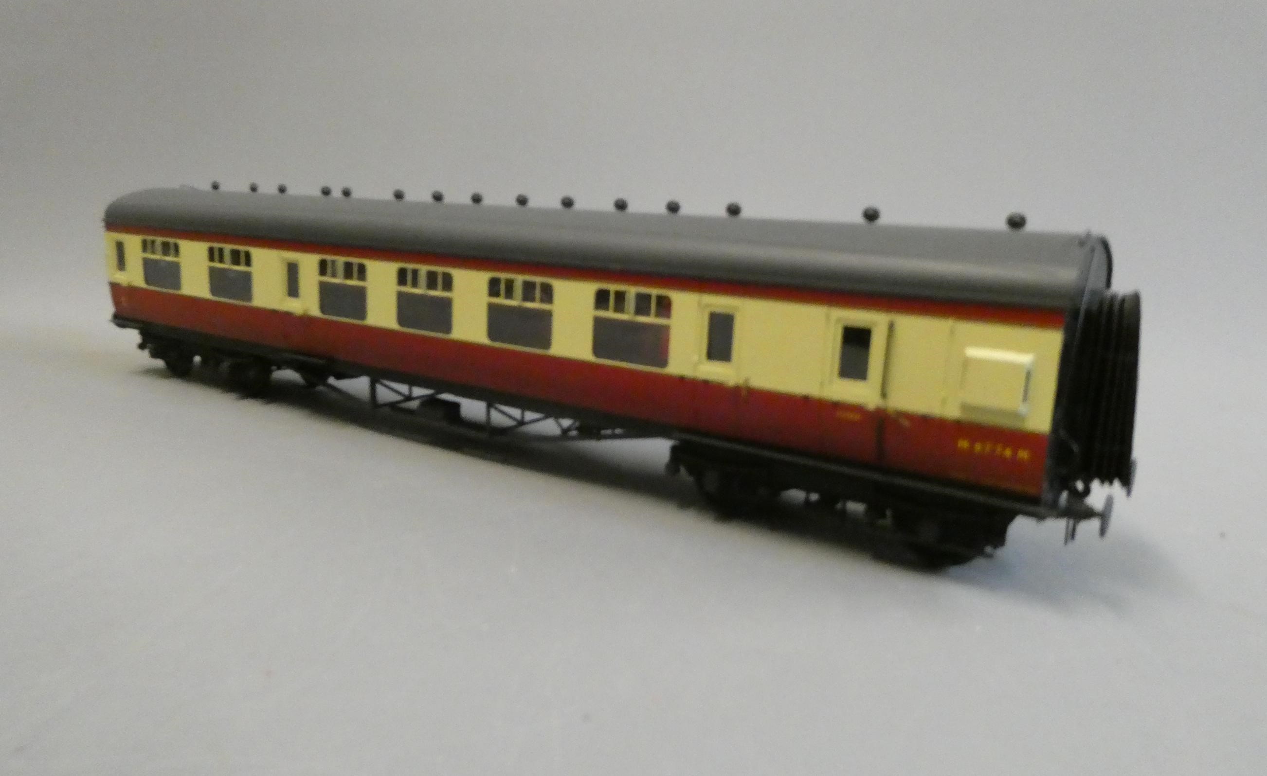 A well-made and finished 7mm 0 Gauge British Railways corridor break end coach finished in red and Image
