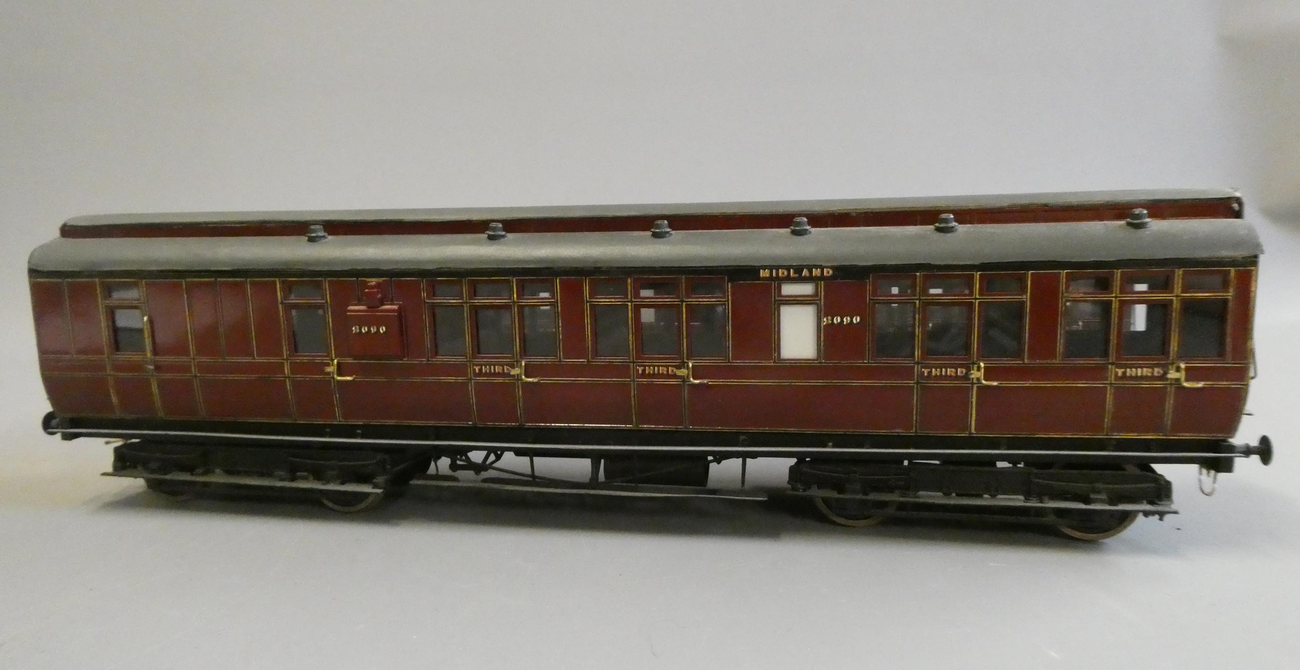 Two well-made and finished Midland Railway short wheelbase bogie coaches comprising first third and Image