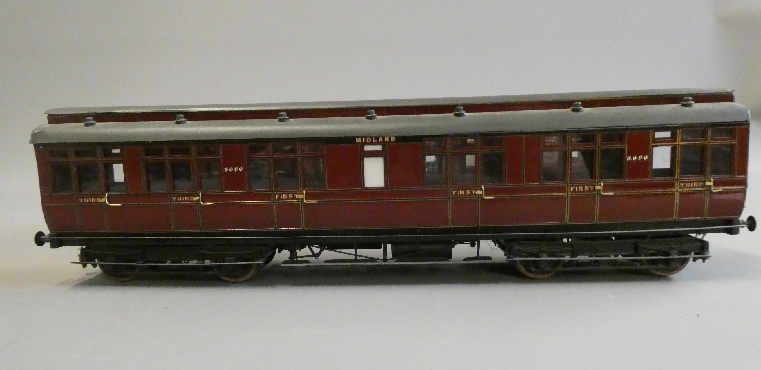Two well-made and finished Midland Railway short wheelbase bogie coaches comprising first third and Image