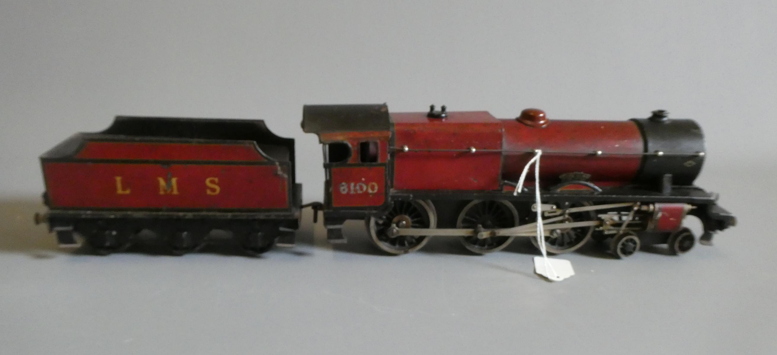 Bassett-Lowke clockwork LMS Royal Scot locomotive finished in red, some ageing and minor scratches Image