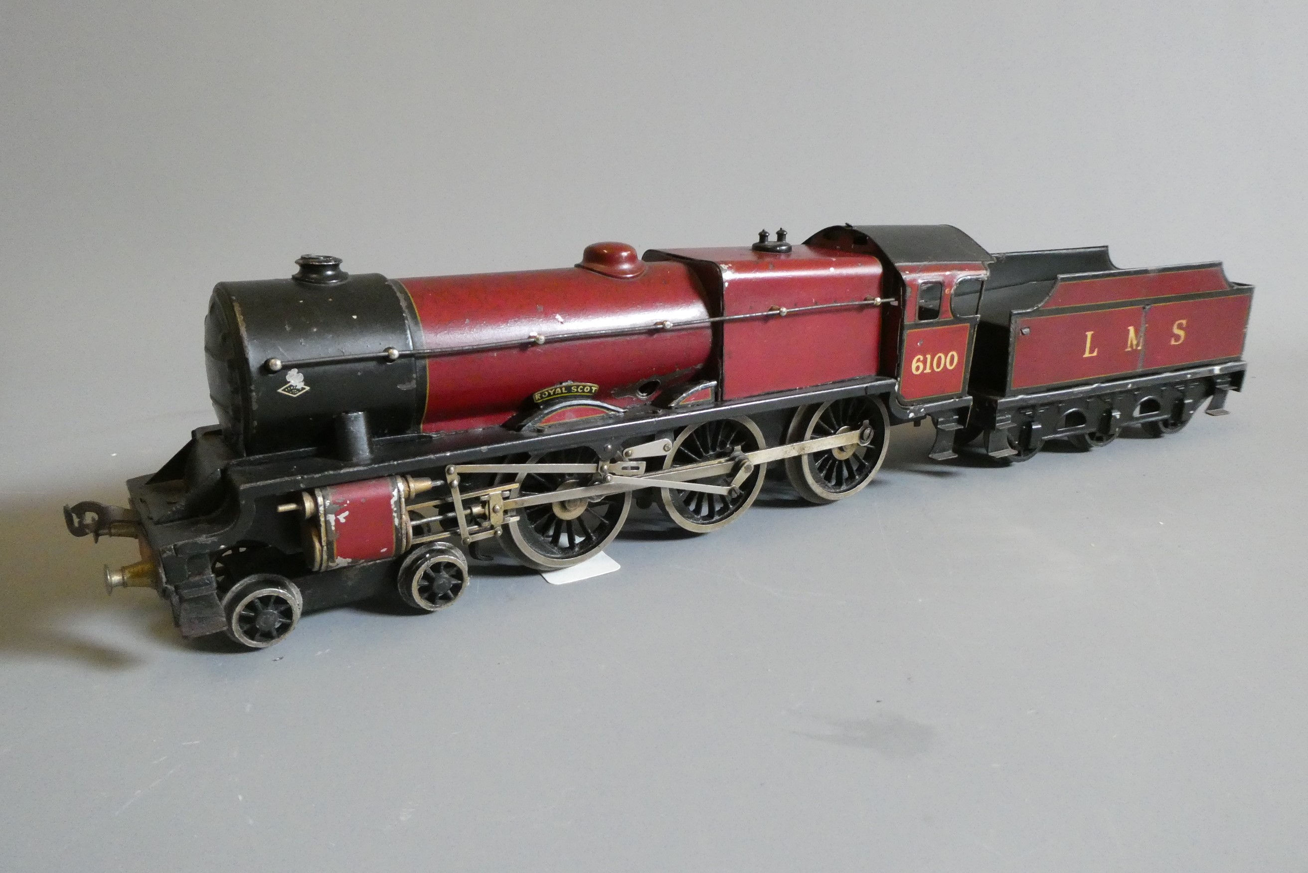 Bassett-Lowke clockwork LMS Royal Scot locomotive finished in red, some ageing and minor scratches Image