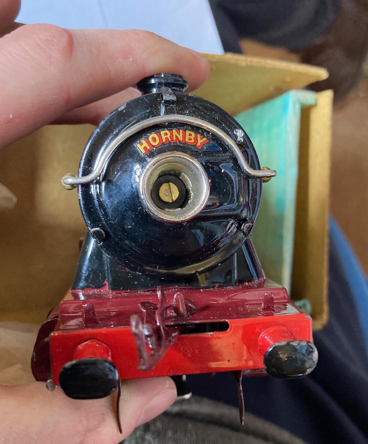 Hornby E120 locomotive and tender finished in LMS red, box good, model excellent (Est. plus 24% Image