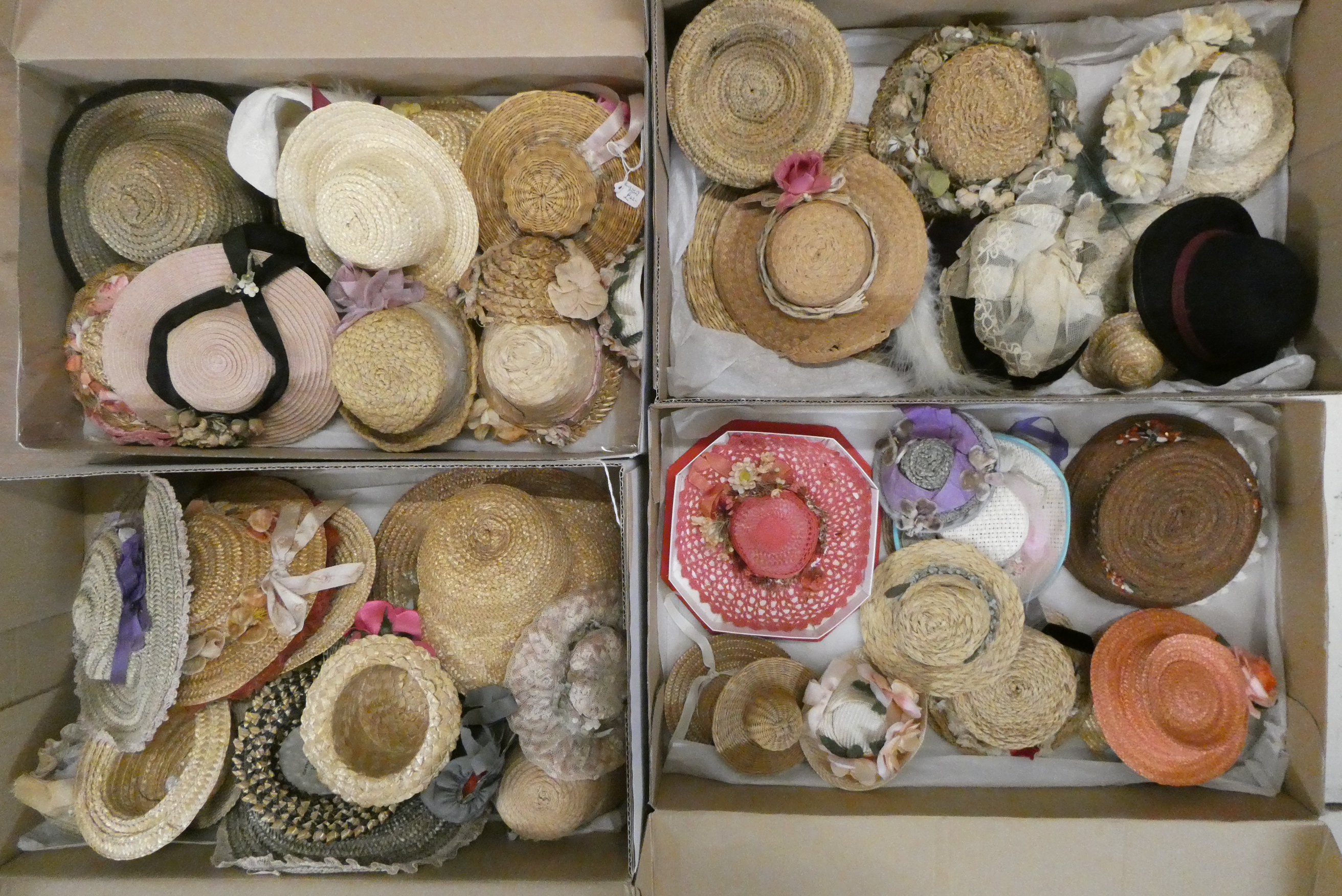 Four boxes of antique and later doll hats (Est. plus 24% buyer's premium inc. VAT) Image