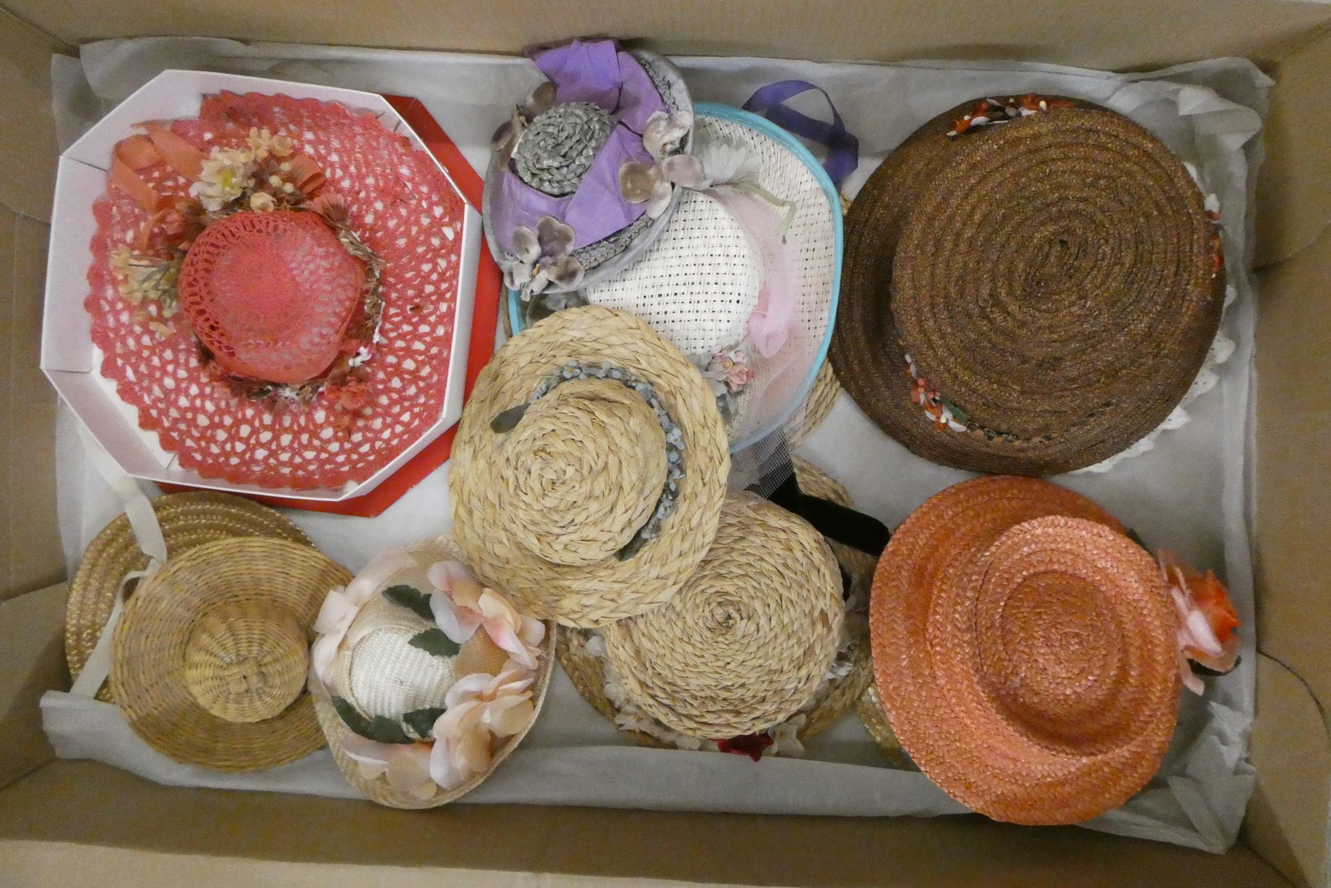 Four boxes of antique and later doll hats (Est. plus 24% buyer's premium inc. VAT) Image