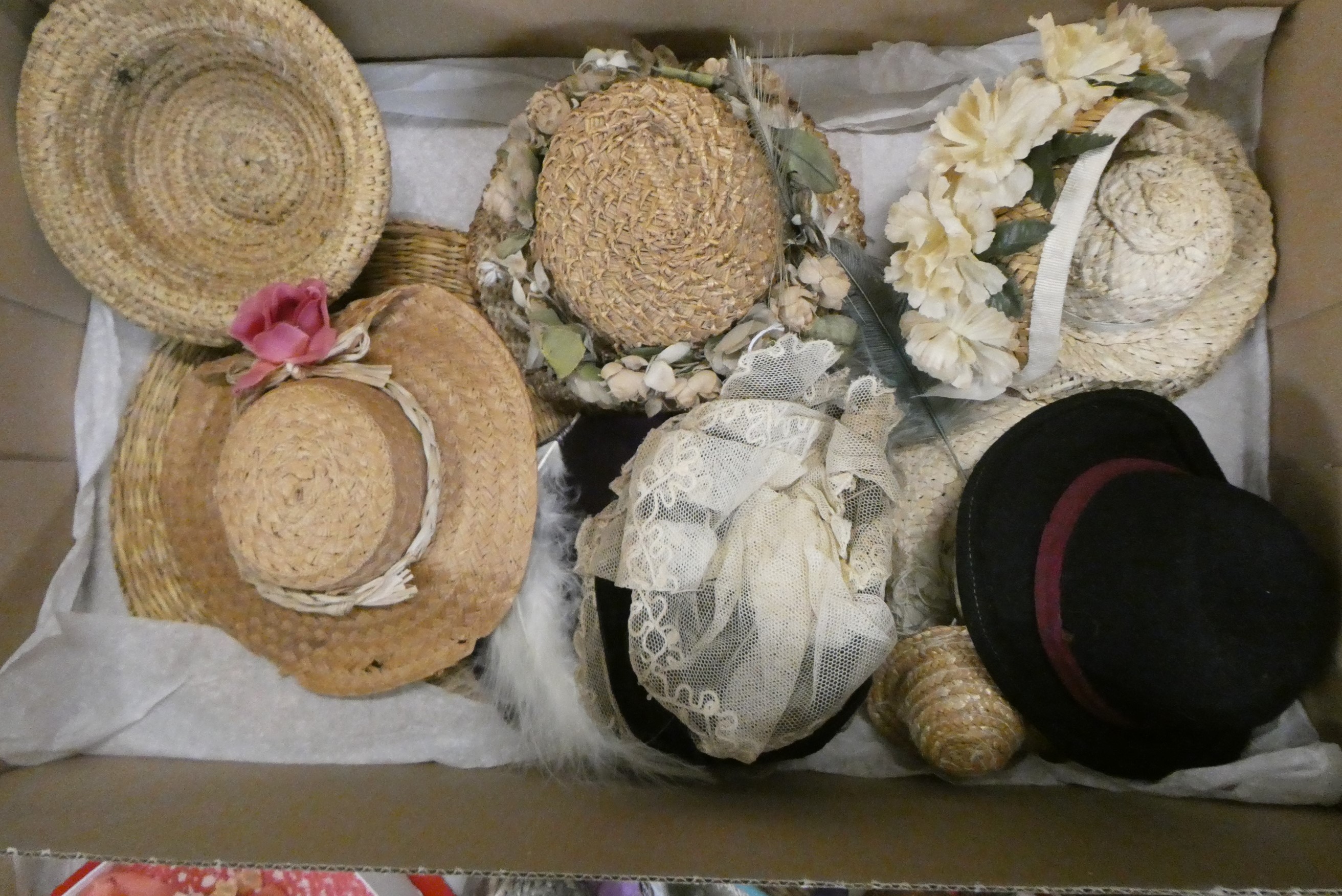 Four boxes of antique and later doll hats (Est. plus 24% buyer's premium inc. VAT) Image