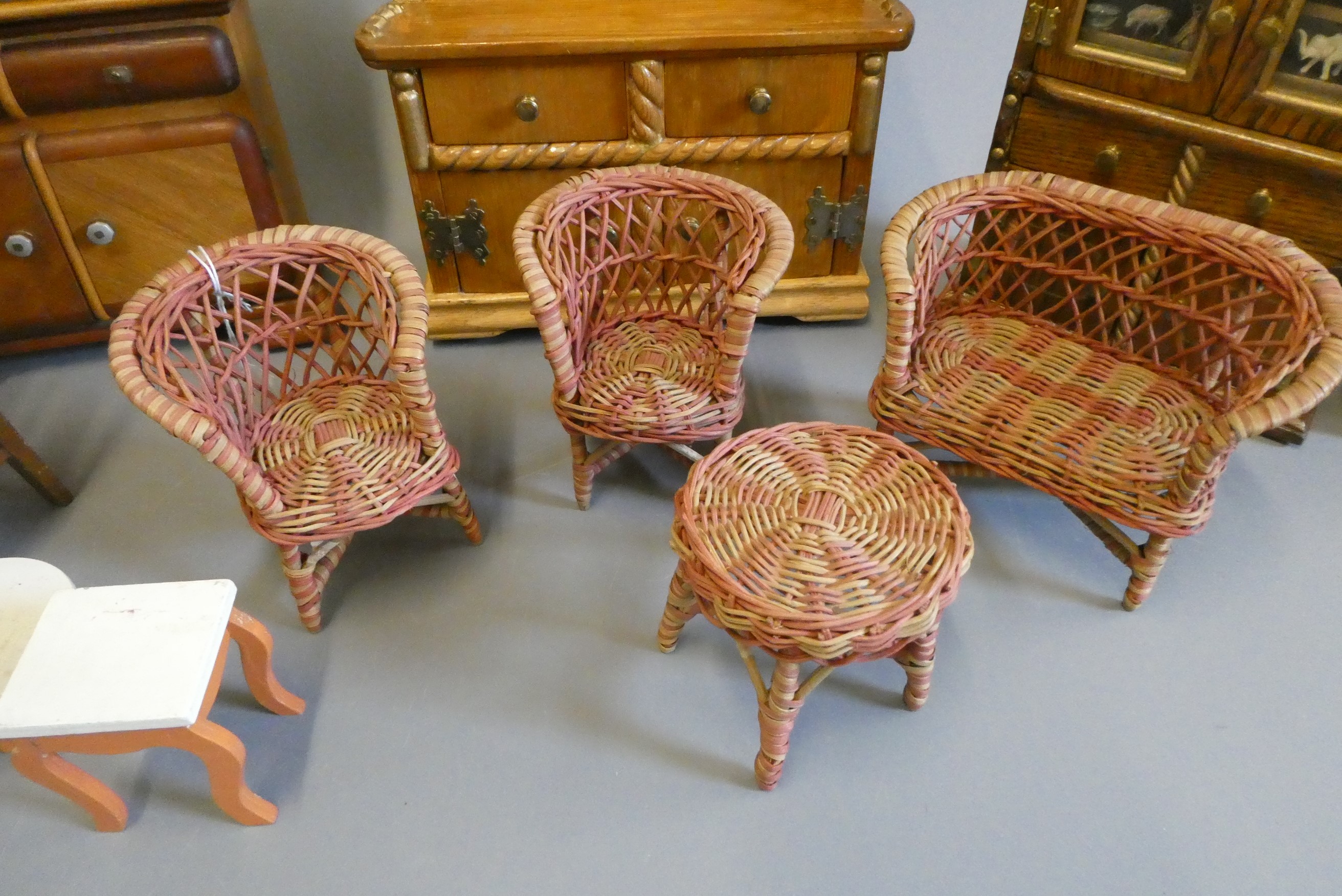 Three boxes of vintage doll's furniture Image